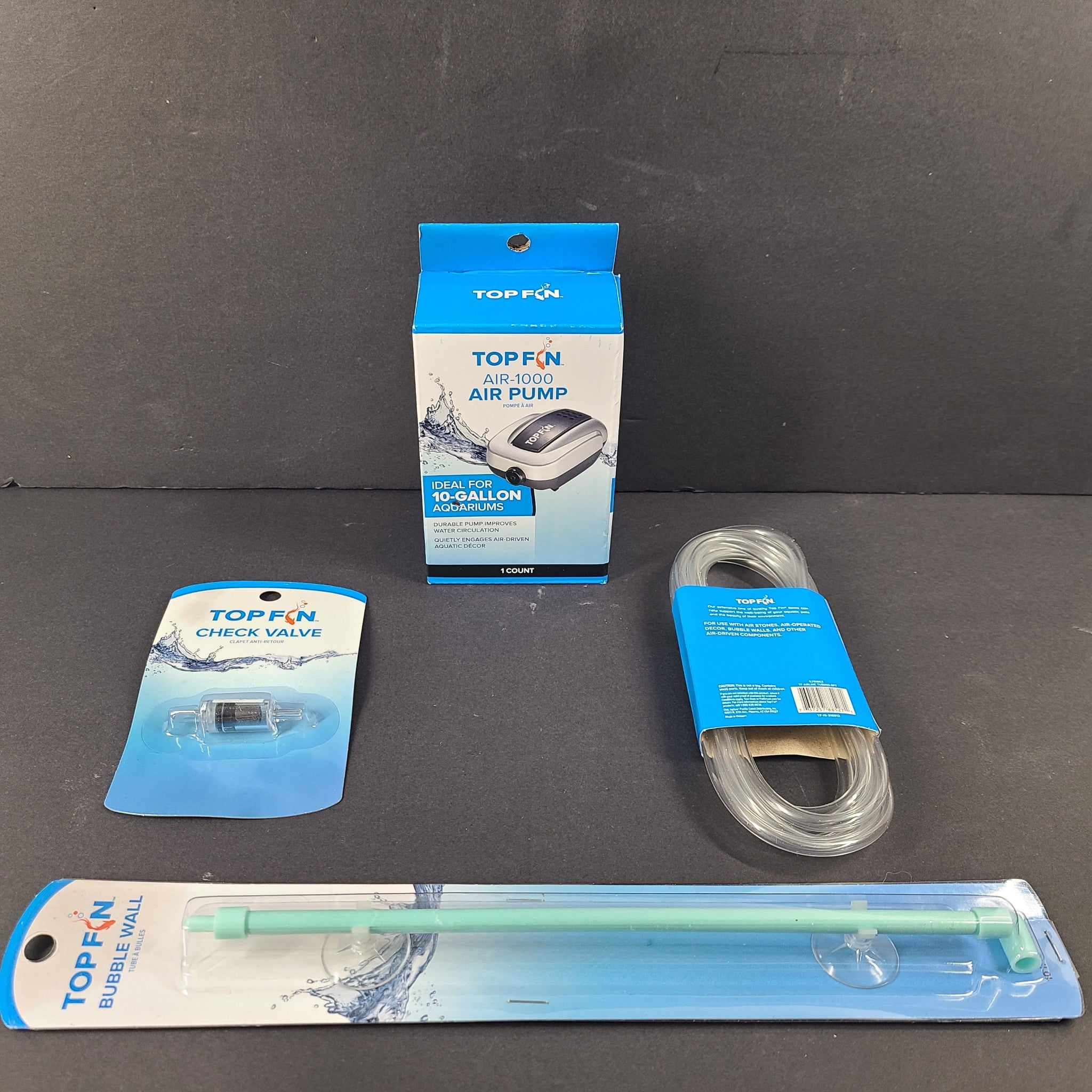 Top Fin Aquarium Set Air Pump AIR-1000 + 8' Airline Tubing + Valve + Bubble Wall