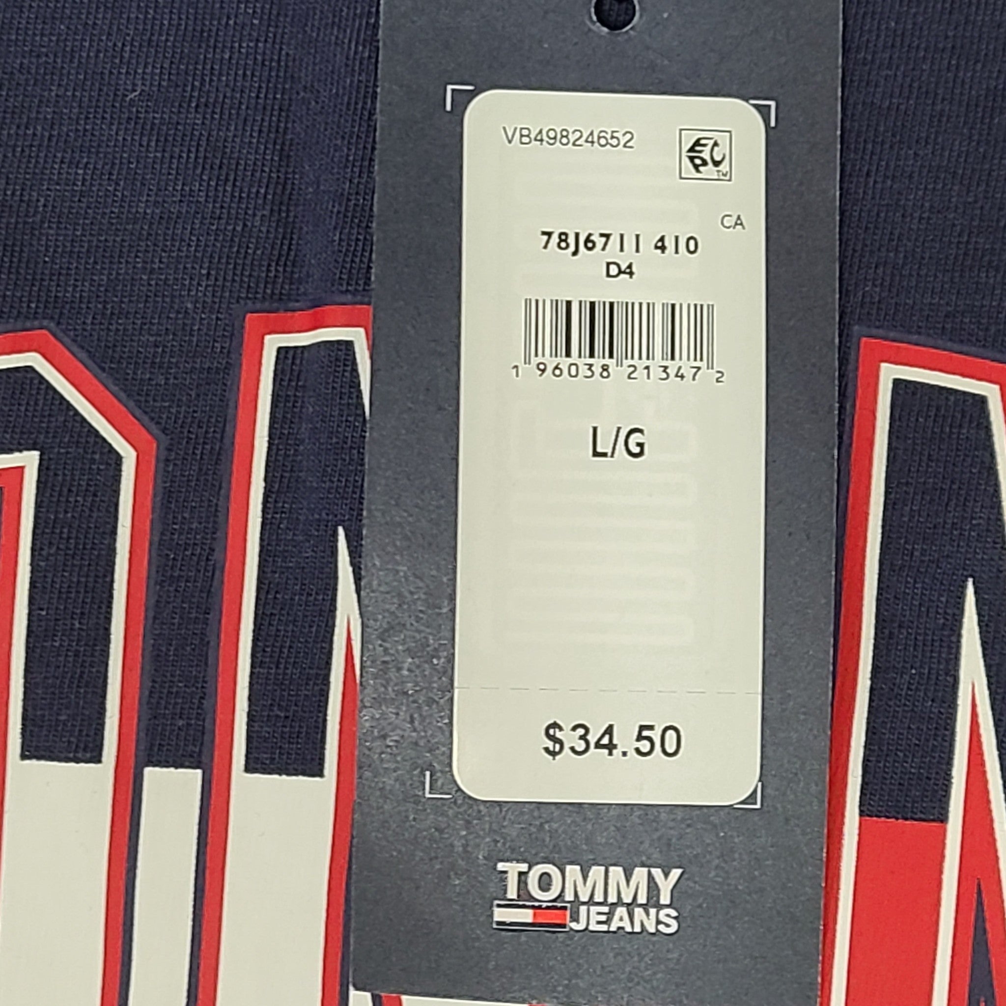 Tommy Hilfiger Jeans Men's Classic Flag T-Shirt Crew Neck Logo Blue Sz L