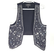 Mango MNG Women's Sequin Embroidered Vest Open Sleeveless Black Sz M
