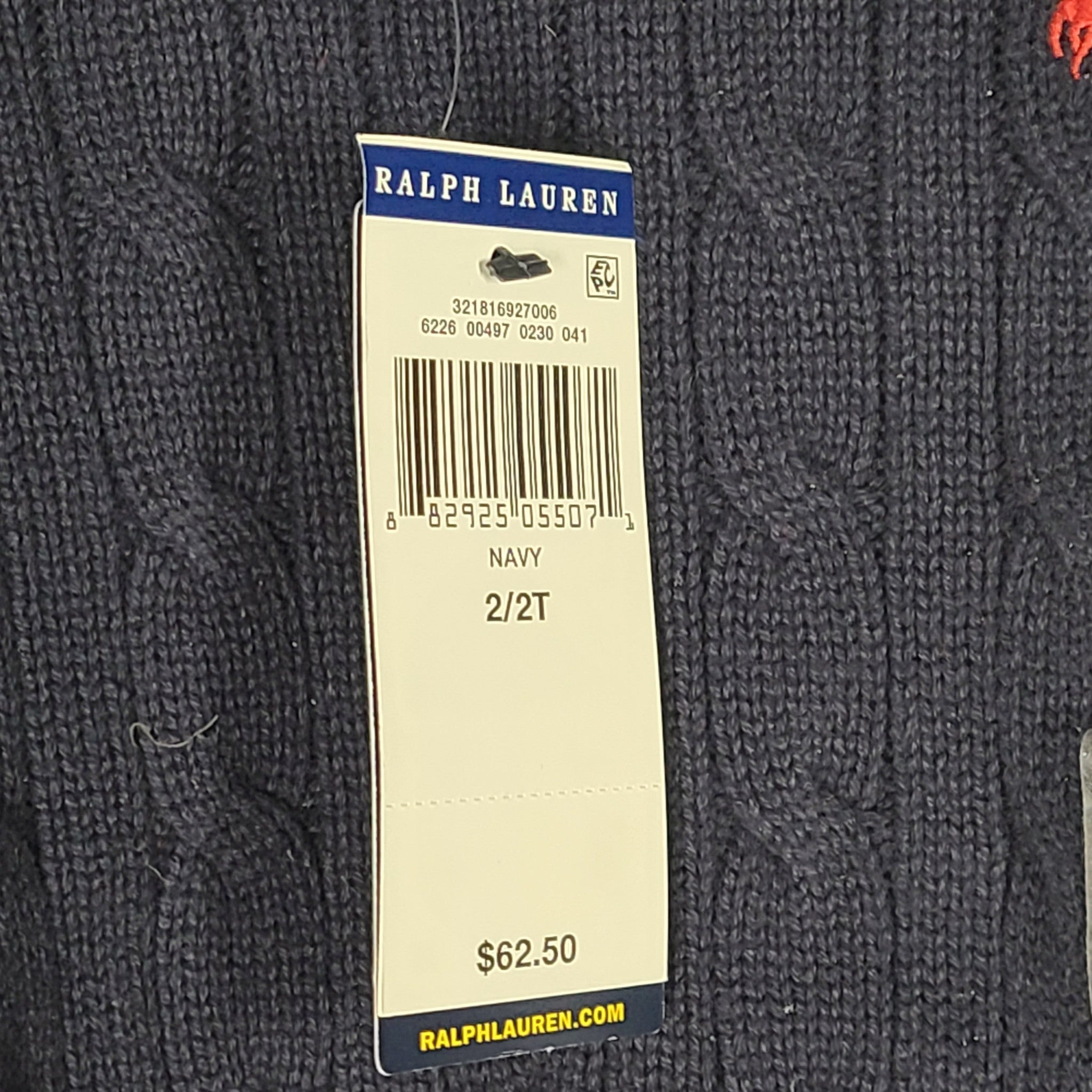 Polo Ralph Lauren Boys' Toddler's Cable Knit Crew Neck Sweater Cotton Blue Sz 2T