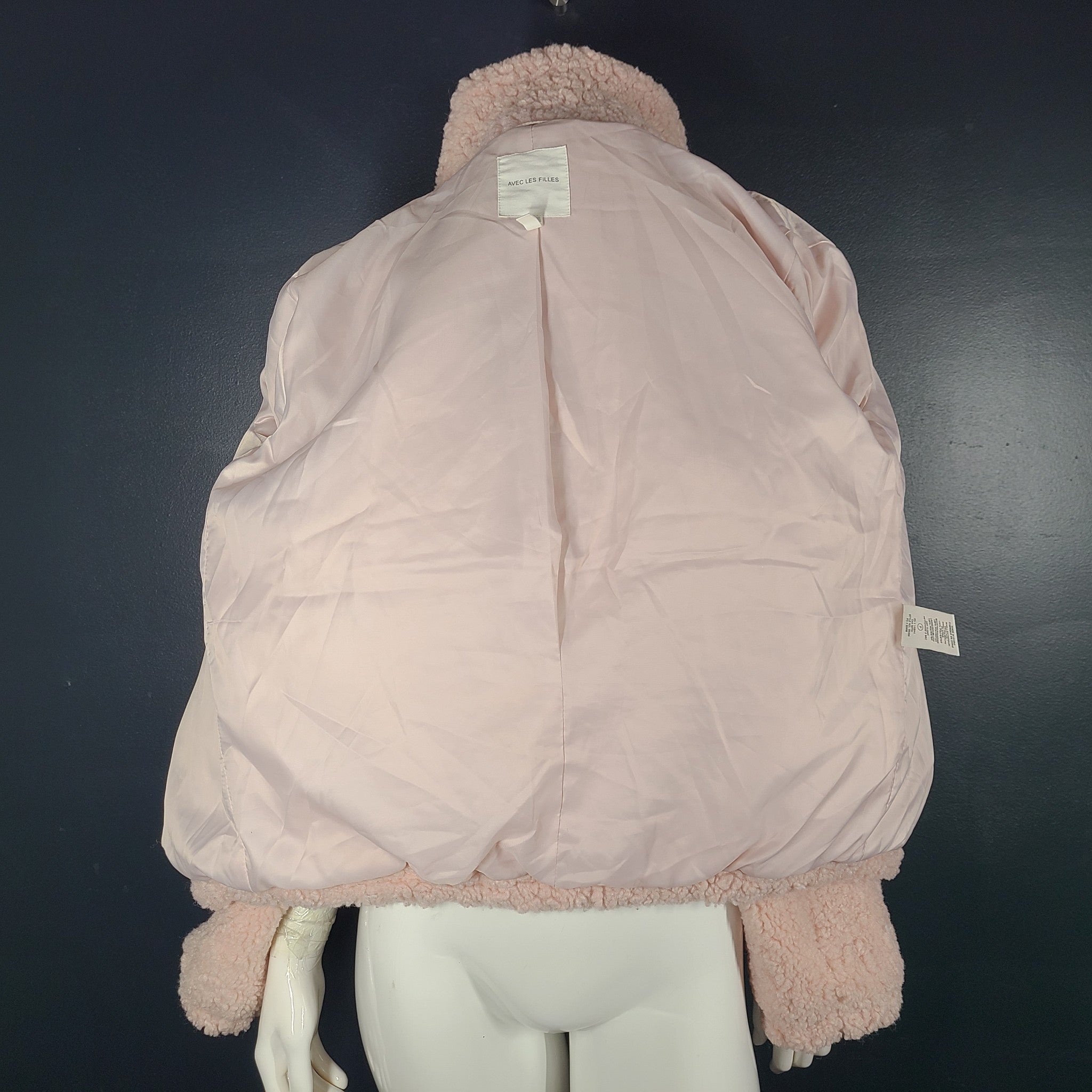 Avec Les Filles Women's Teddy Faux Fur Full Zip Jacket Fluffy Coat Pink Sz S
