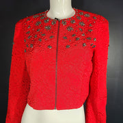 Karen Millen Crystal Embellished Blazer Jacket Beads Sequins Cropped Red Sz 10
