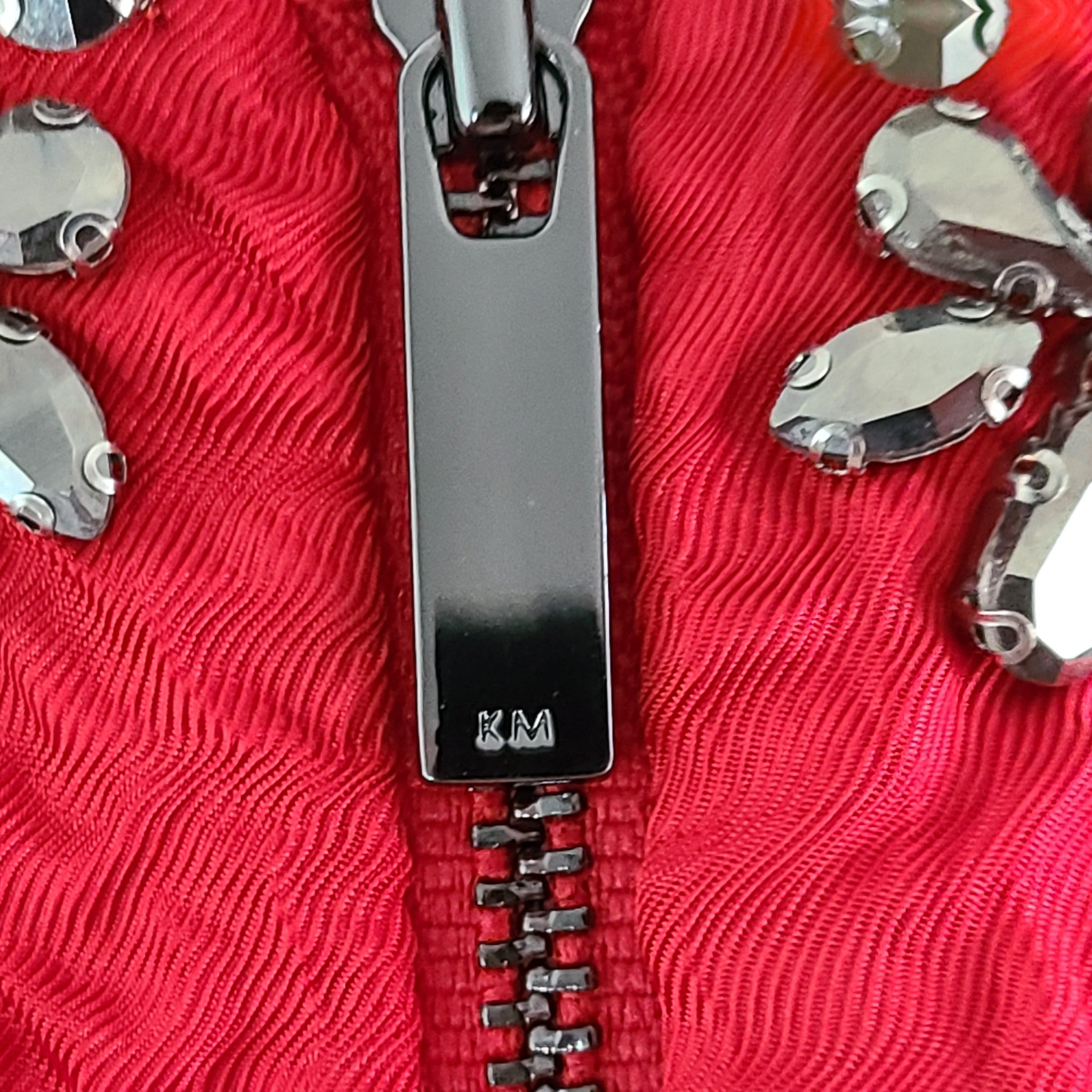 Karen Millen Crystal Embellished Blazer Jacket Beads Sequins Cropped Red Sz 10