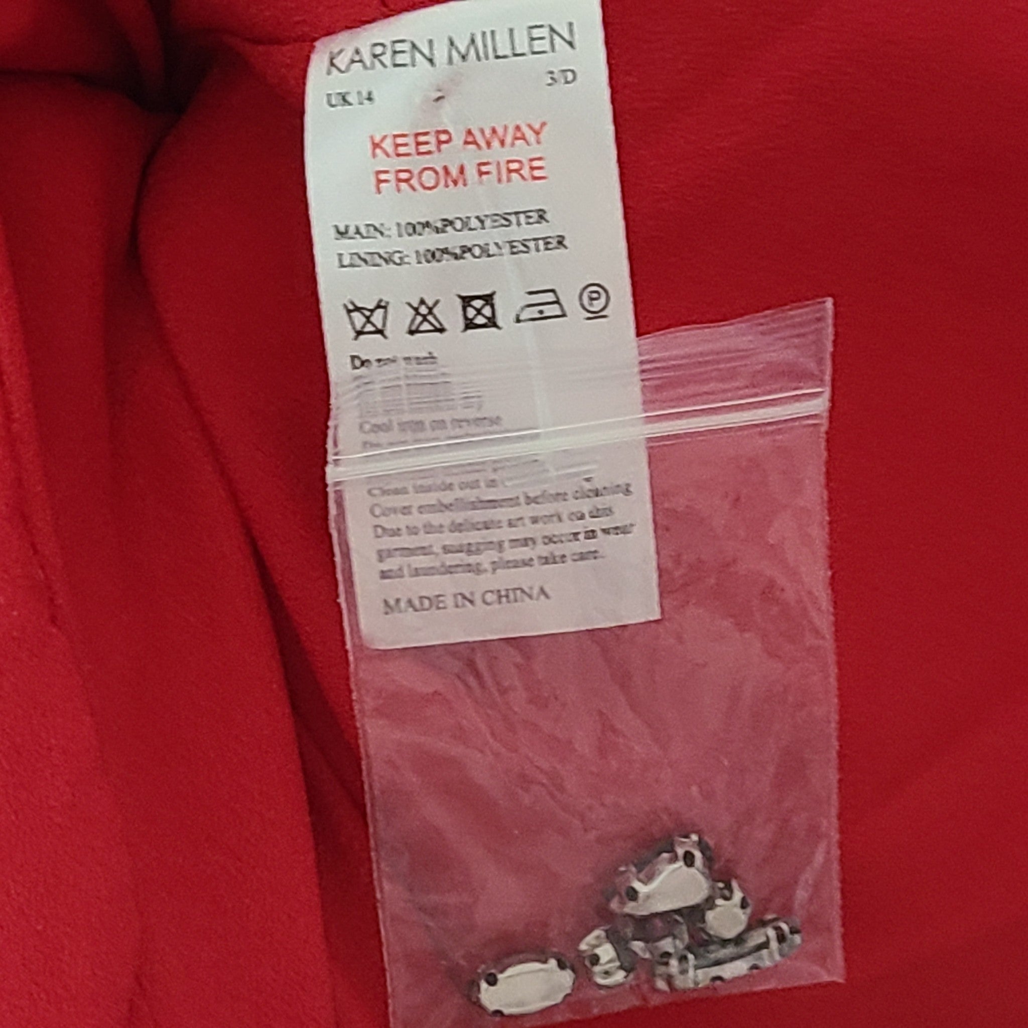 Karen Millen Crystal Embellished Blazer Jacket Beads Sequins Cropped Red Sz 10