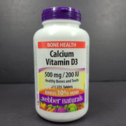 275 Ct Webber Naturals Calcium Vitamin D3 500mg/200 IU Bone Health 05/26