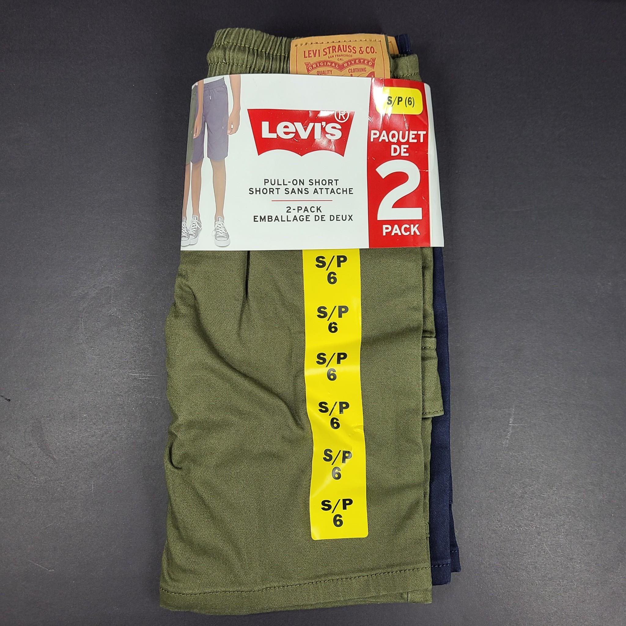 2-Pack Levi's Boys' Kids' Pull On Cargo Shorts Dark Green & Navy Blue Sz S (6Y)