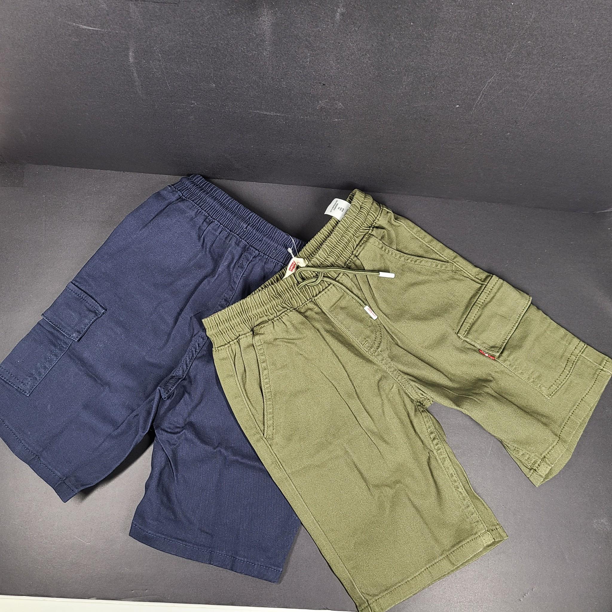 2-Pack Levi's Boys' Kids' Pull On Cargo Shorts Dark Green & Navy Blue Sz S (6Y)