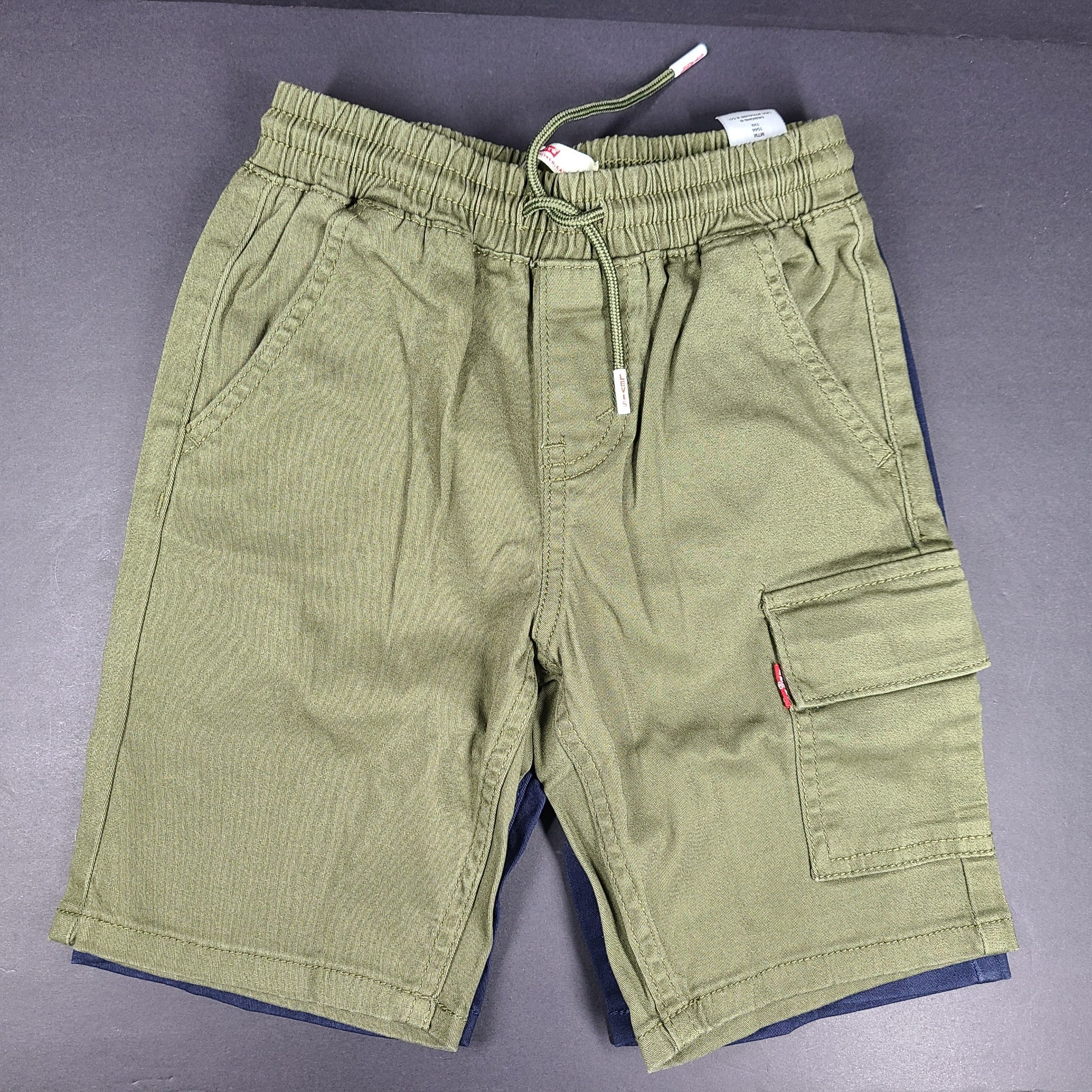 2-Pack Levi's Boys' Kids' Pull On Cargo Shorts Dark Green & Navy Blue Sz S (6Y)