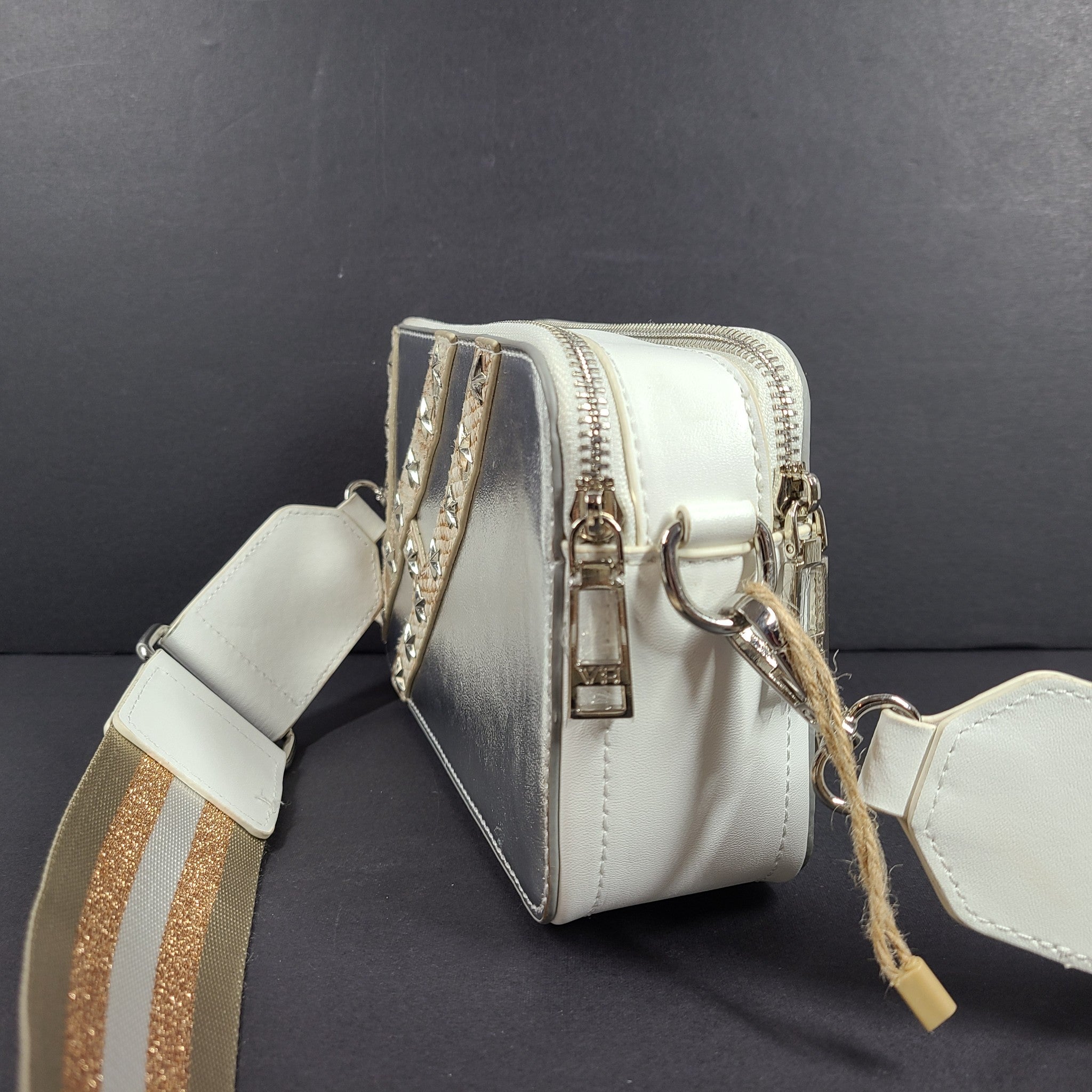 Vintage Havana Meme Handbag Crossbody Shoulder Purse Silver Metallic White