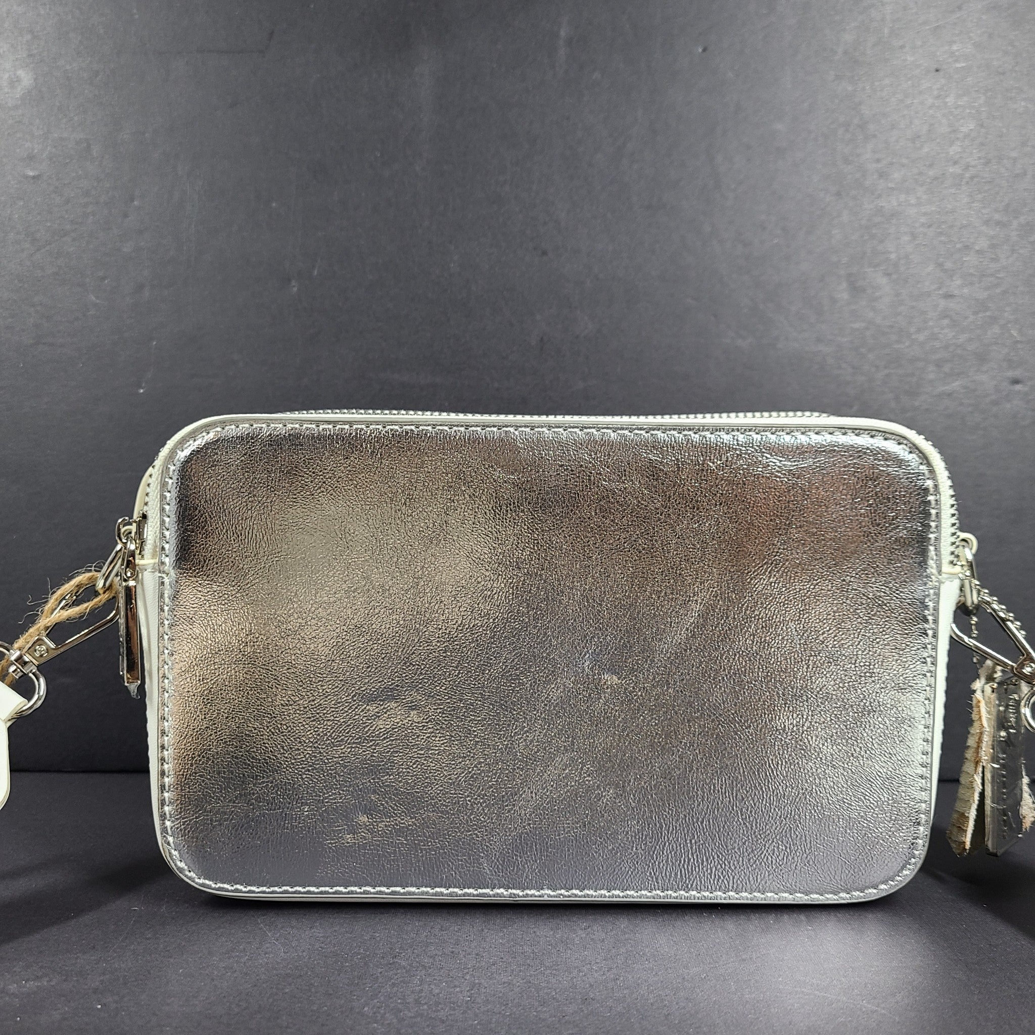 Vintage Havana Meme Handbag Crossbody Shoulder Purse Silver Metallic White