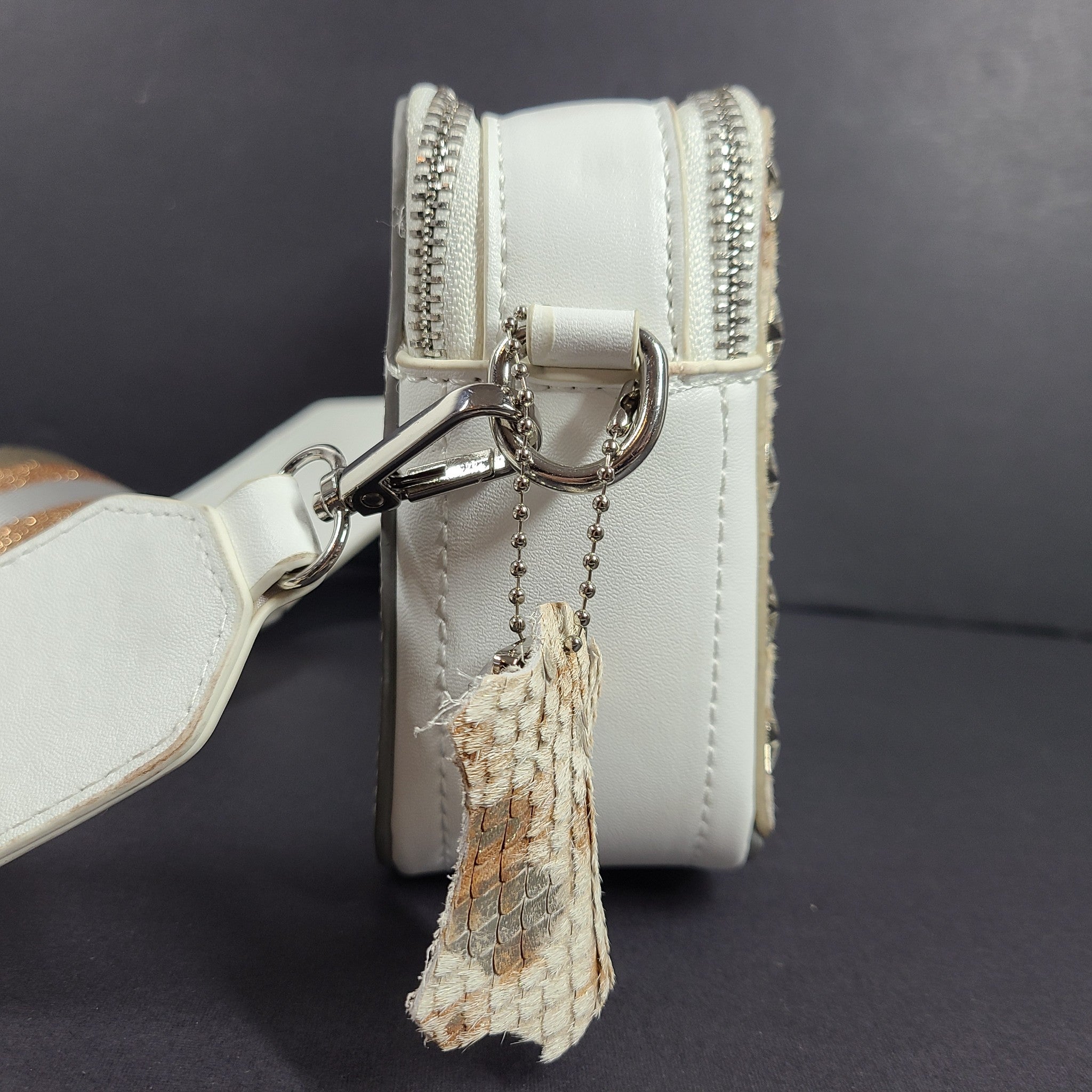 Vintage Havana Meme Handbag Crossbody Shoulder Purse Silver Metallic White