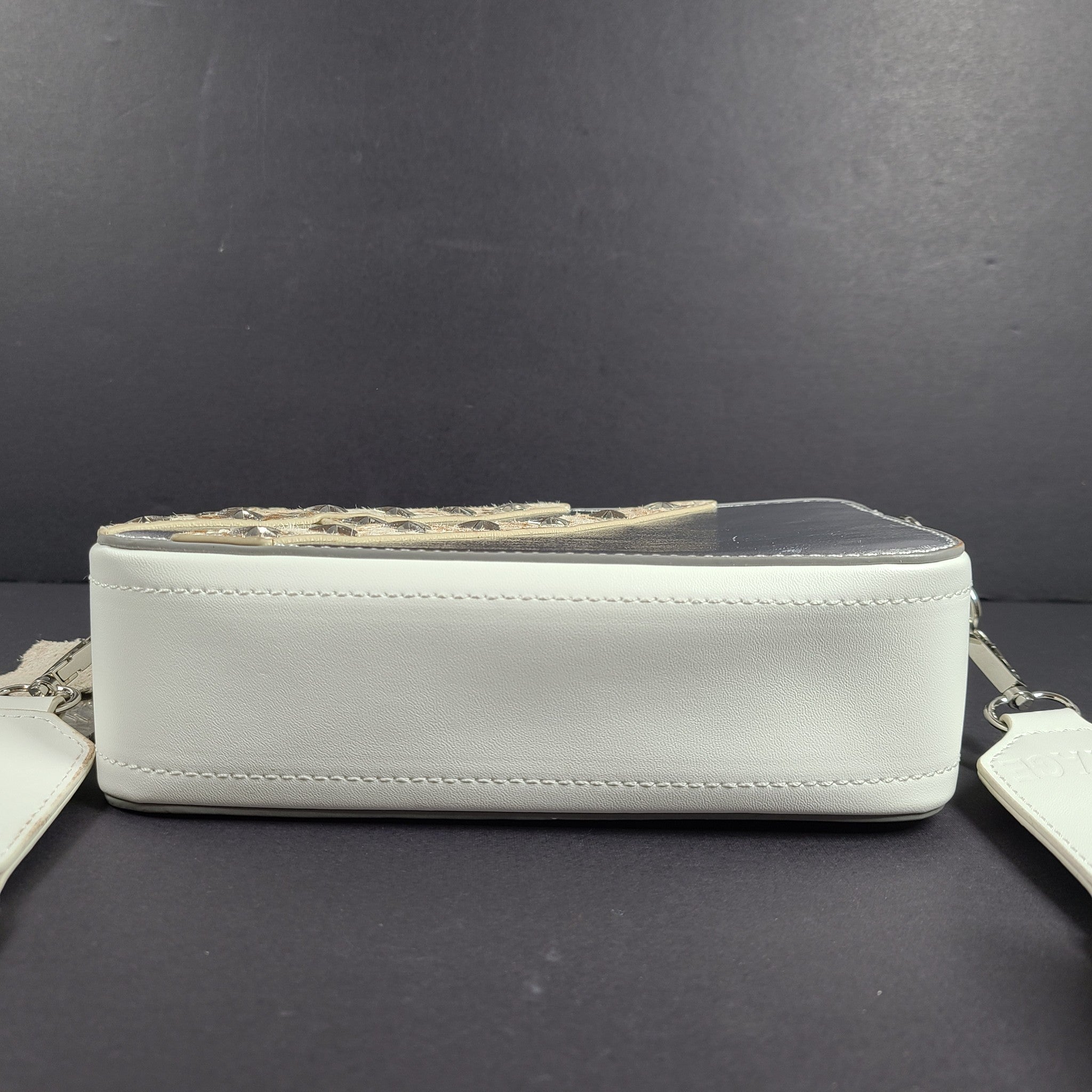 Vintage Havana Meme Handbag Crossbody Shoulder Purse Silver Metallic White