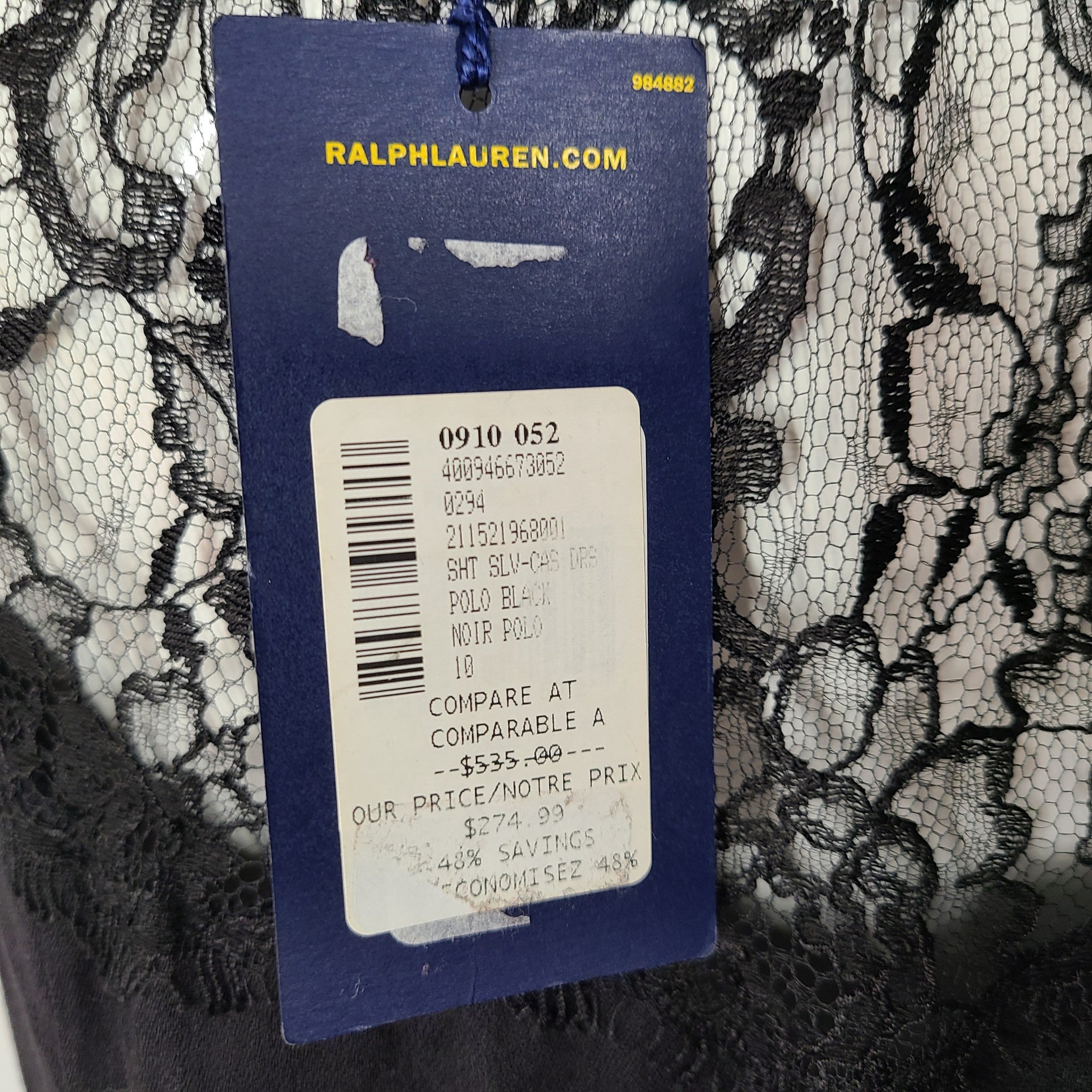 Polo Ralph Lauren Women's Lace A-Line Dress Lace Top Short Sleeve Black Sz 10