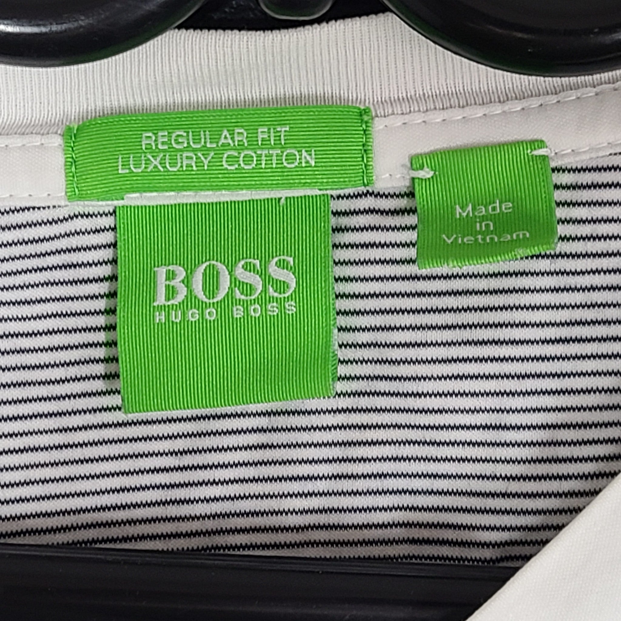 Hugo Boss Green Men's C-Eraldo 1 Luxury Cotton T-Shirt V-Neck Striped White Sz L