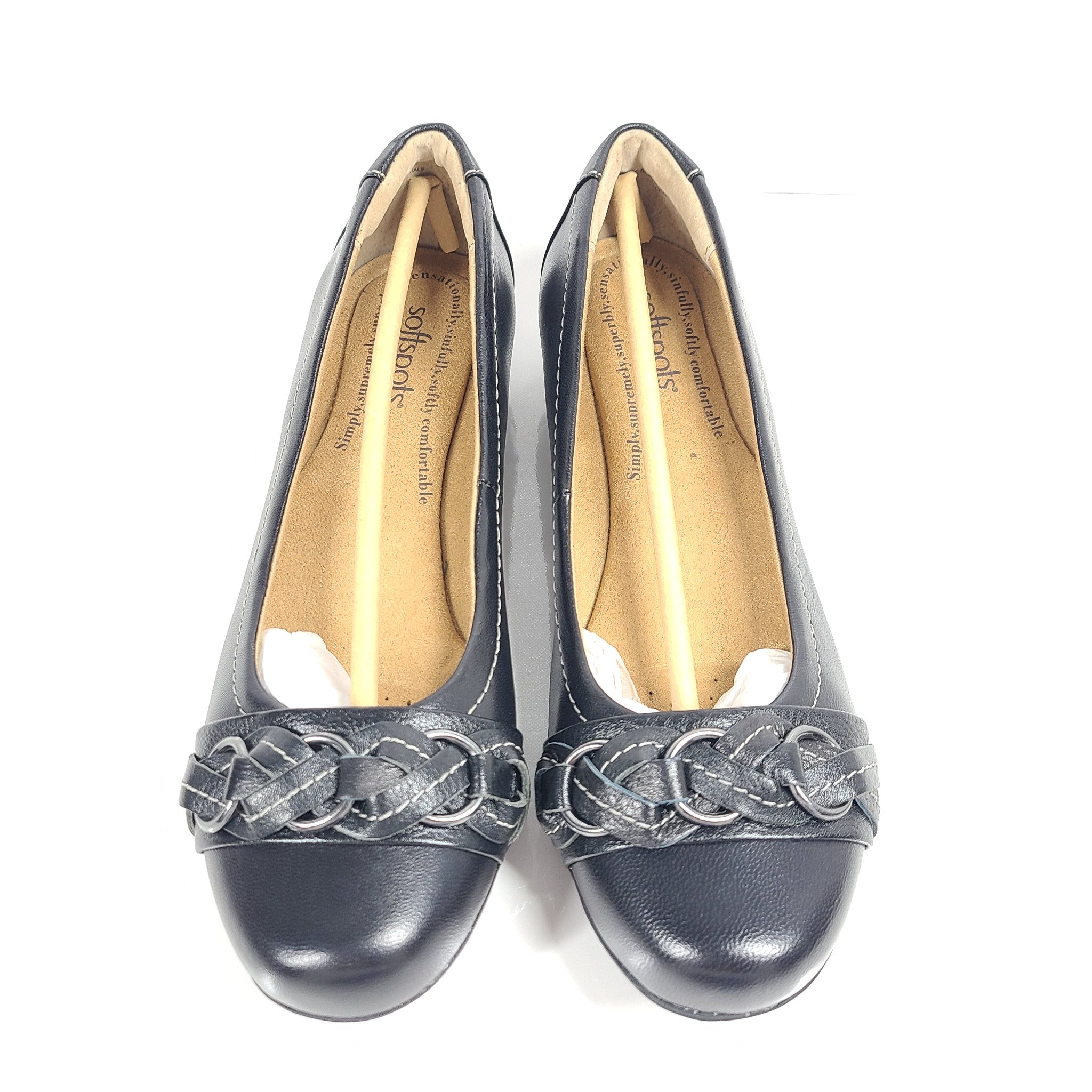 Softspots Women's Posie Leather Flats Soft Padded Ballet Shoes Comfort Black