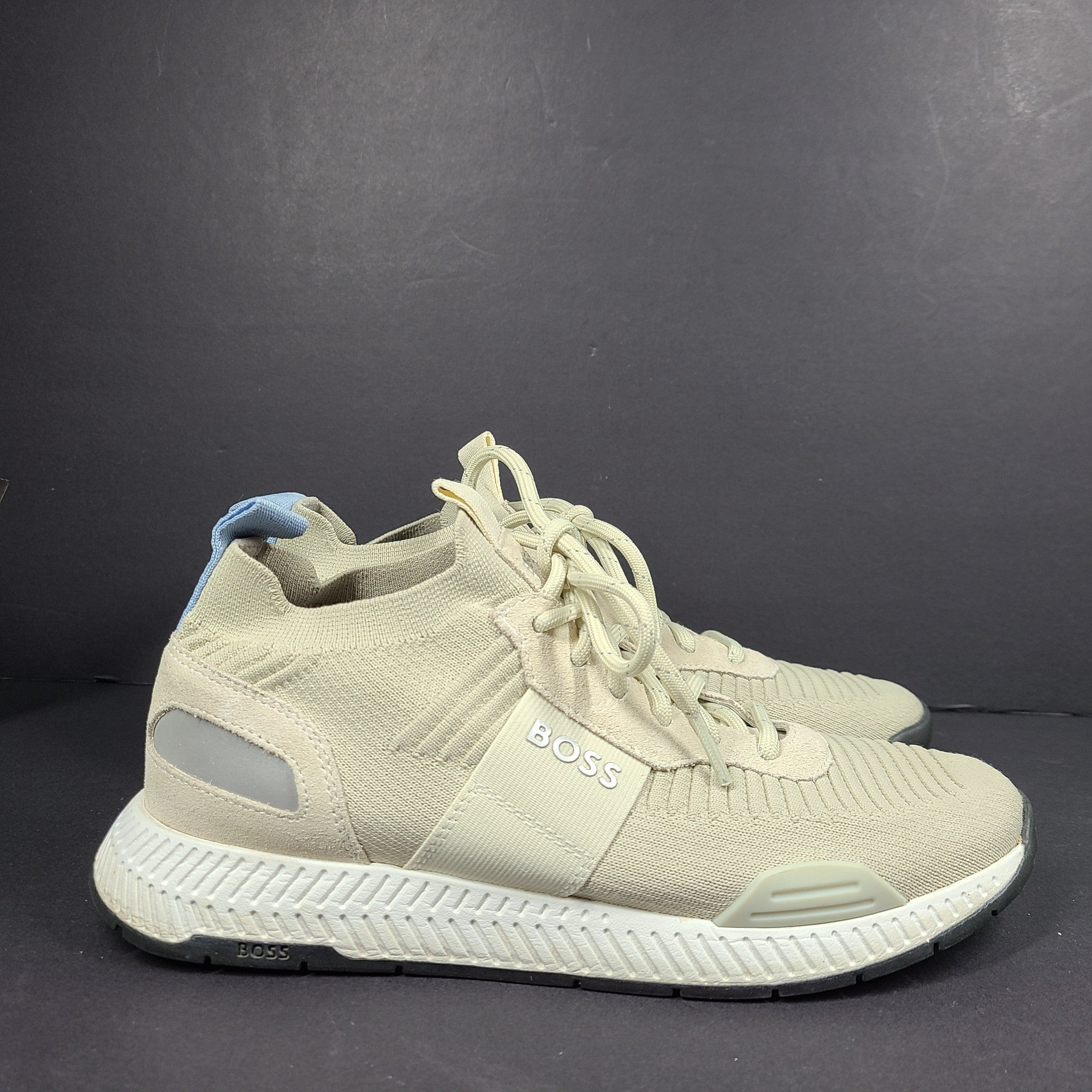 Hugo Boss Men's Titanium Running Shoes Sock Leather Sneakers 50470596 Beige US 7