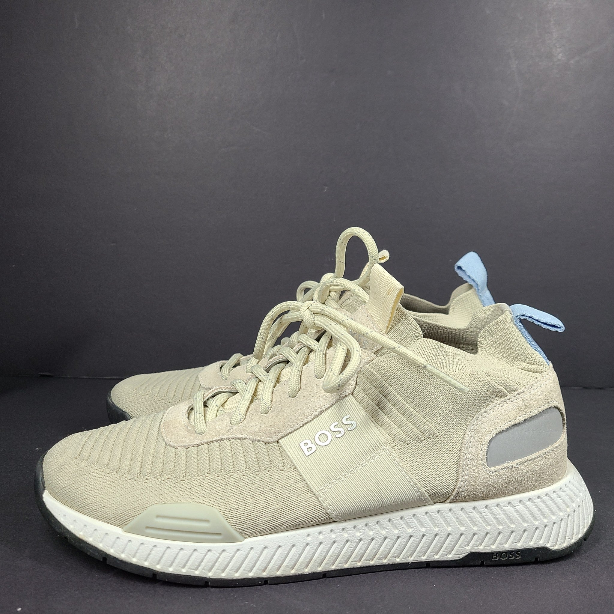 Hugo Boss Men's Titanium Running Shoes Sock Leather Sneakers 50470596 Beige US 7