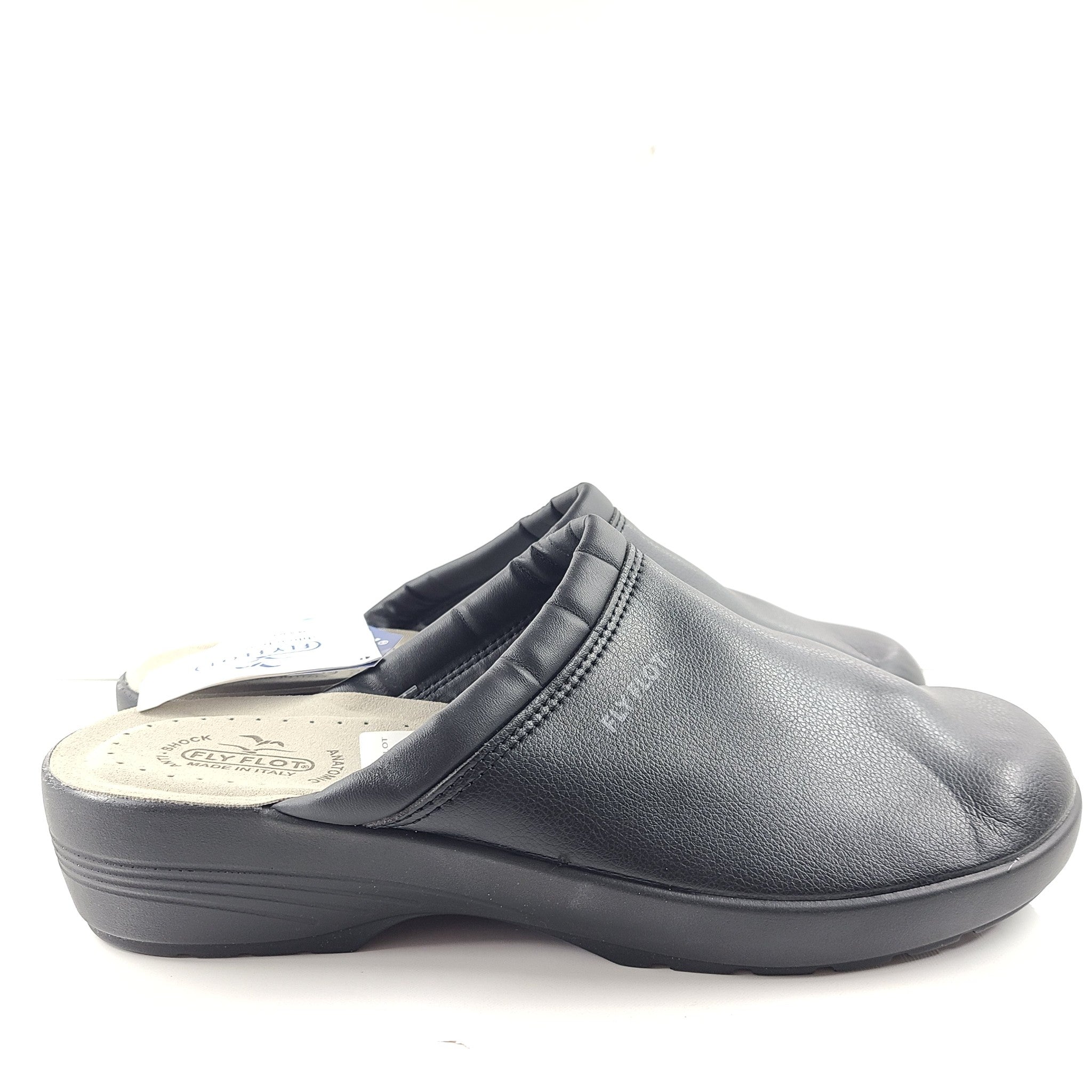 Fly Flot Men's Mules Leather Clogs Anti Shock Anatomic Light Comfort Black Sz 11