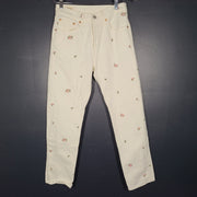 Levi's Premium Women's 501 Jeans Floral Embroidery Cotton Straight White 26 X 28