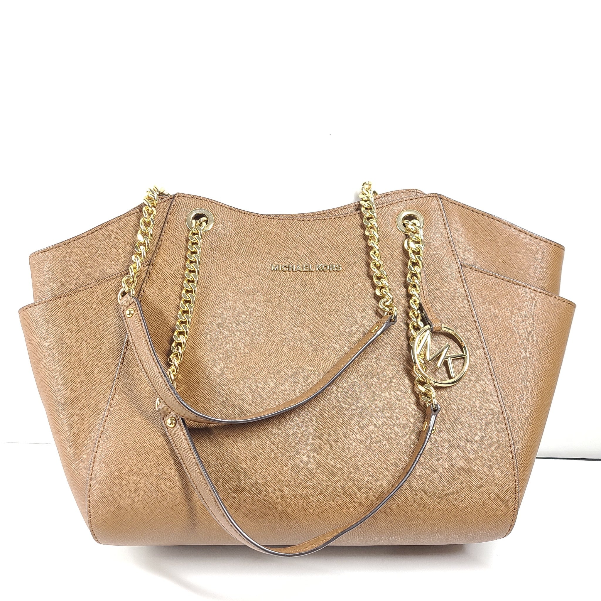 Michael Kors Saffiano Leather Jet Set Large Chain Shoulder Bag 35T5GTVT3L Tan