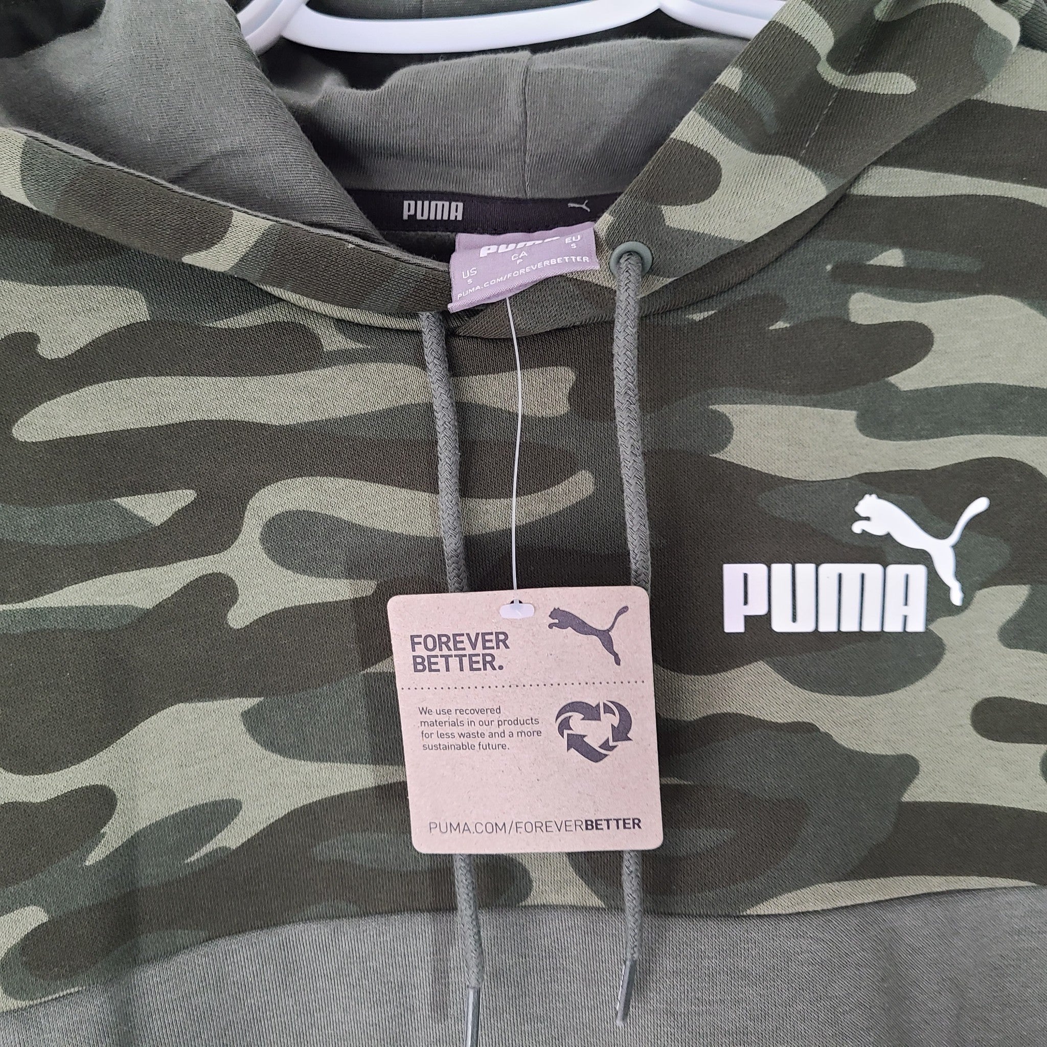 Puma Men's Color-block Camo Hoodie FL Fleece Green Camo Size S