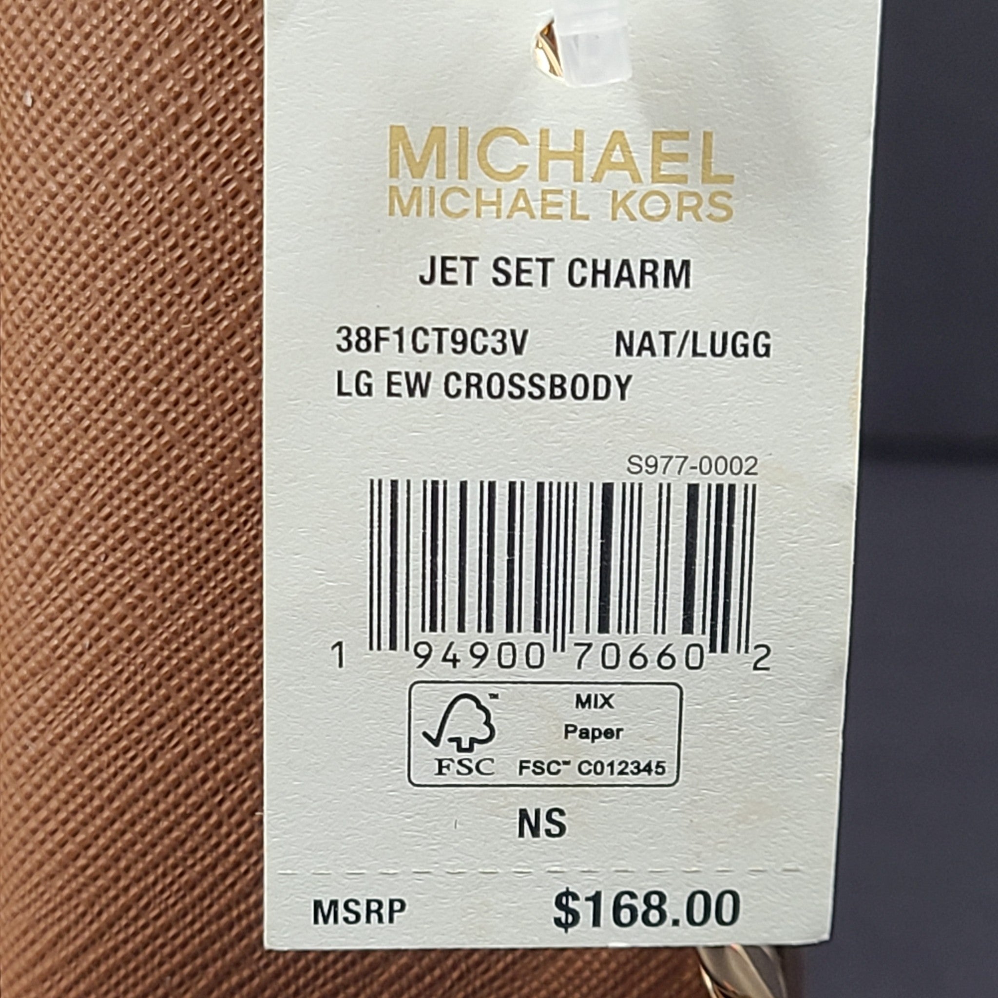 Michael Kors Jet Set Charm Leather Crossbody Logo Large East/West Bag Brown Gold