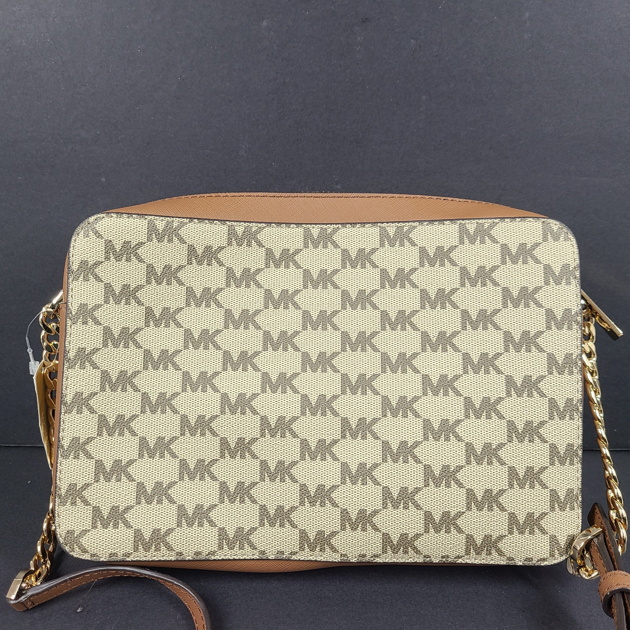 Michael Kors Jet Set Charm Leather Crossbody Logo Large East/West Bag Brown Gold