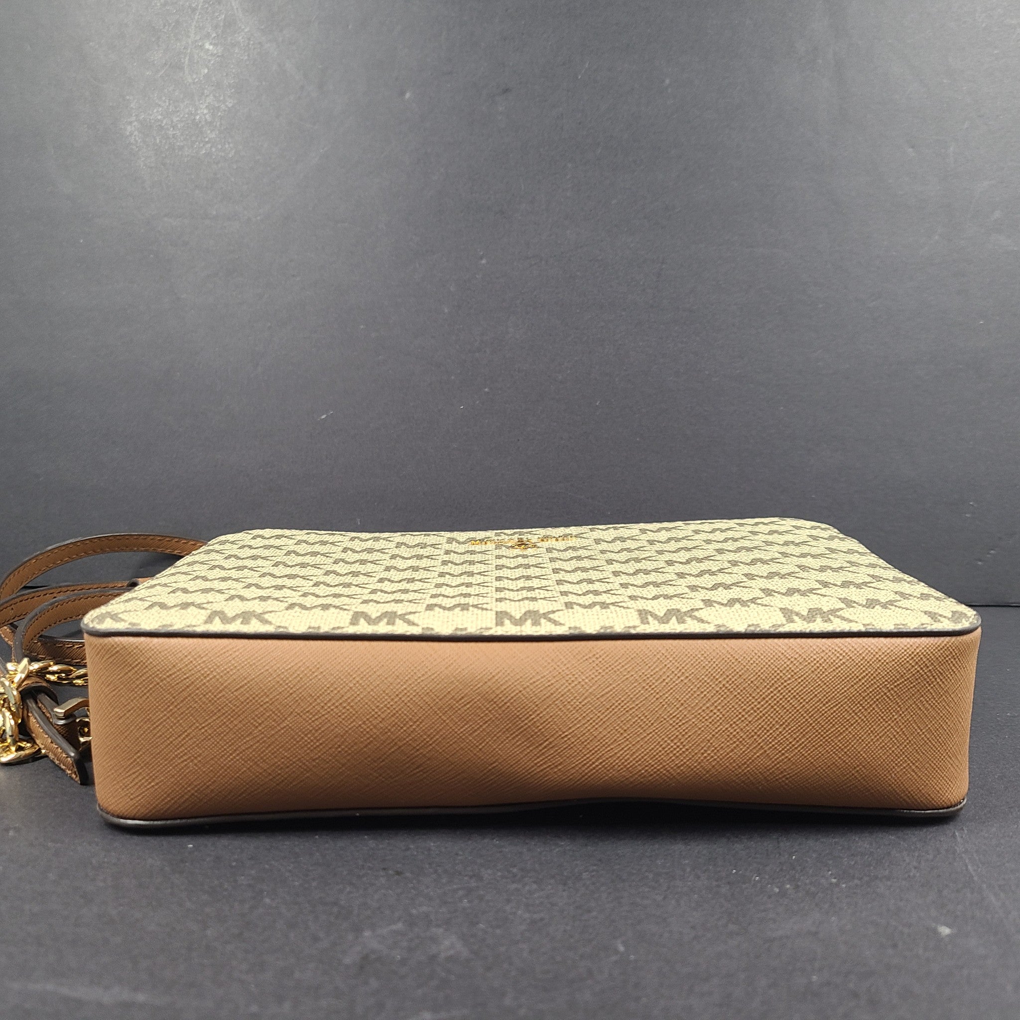 Michael Kors Jet Set Charm Leather Crossbody Logo Large East/West Bag Brown Gold