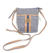 Tommy Hilfiger Crossbody Strap Jaden Plus HandBag Zippered Logo Print Brown Blue