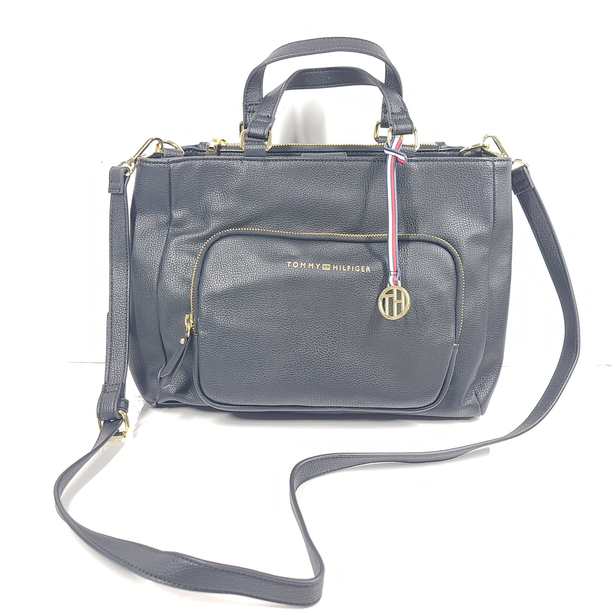 Tommy Hilfiger Satchel Bag Zippered Handbag Crossbody Strap Faux Leather Blue