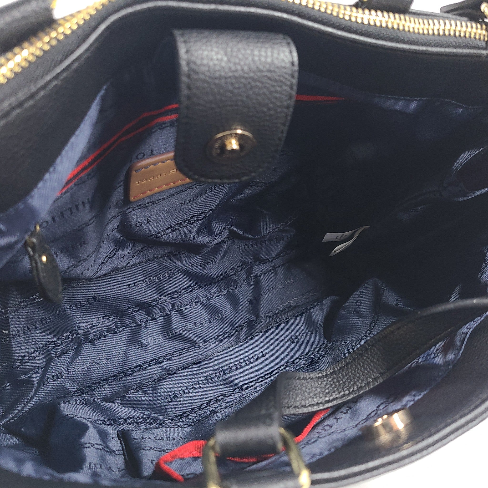 Tommy Hilfiger Satchel Bag Zippered Handbag Crossbody Strap Faux Leather Blue