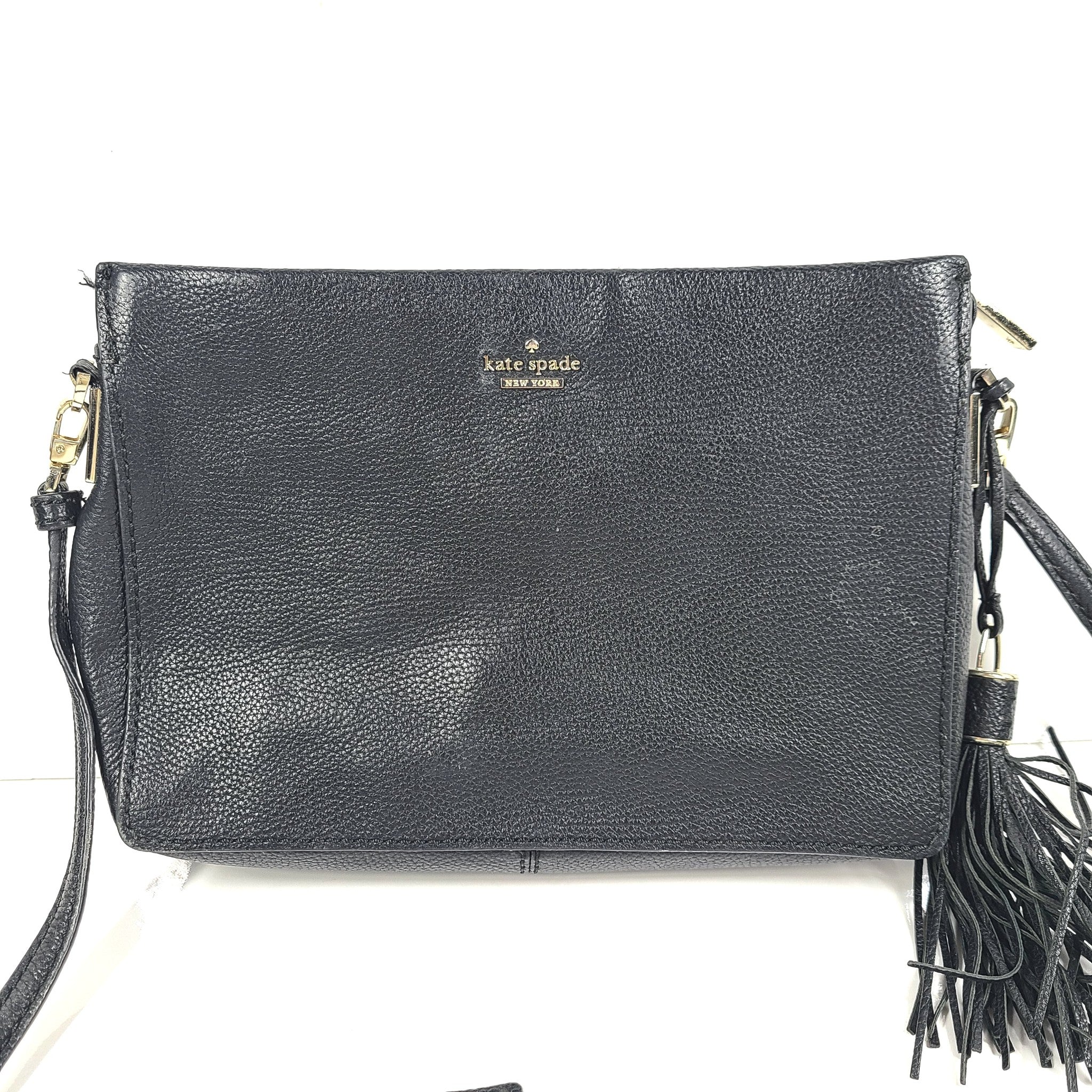 Kate Spade Naomi Crossbody Bag Black Pebbled Leather w/ Tassel WKRU5781