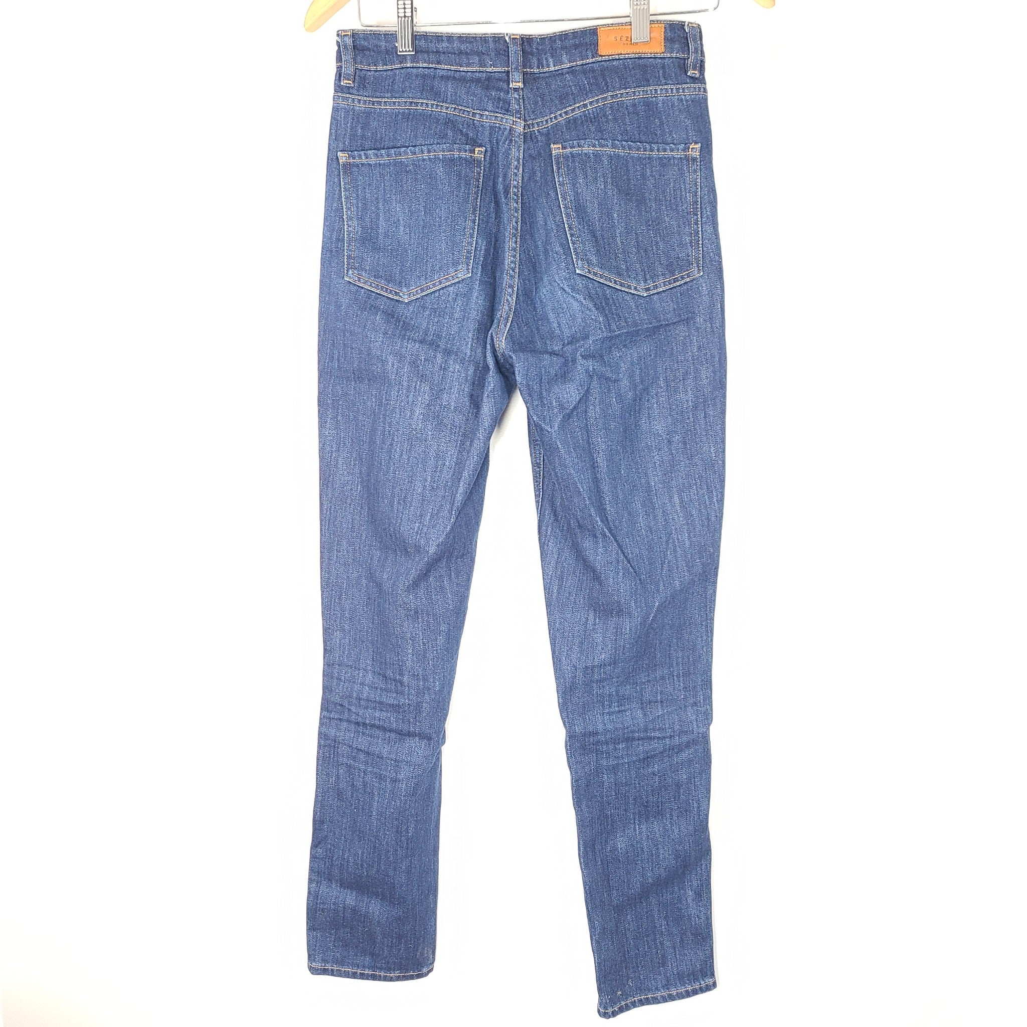 Sezane L'iconique Droit Iconic Straight Denim Jeans High Rise Medium Blue Sz 26