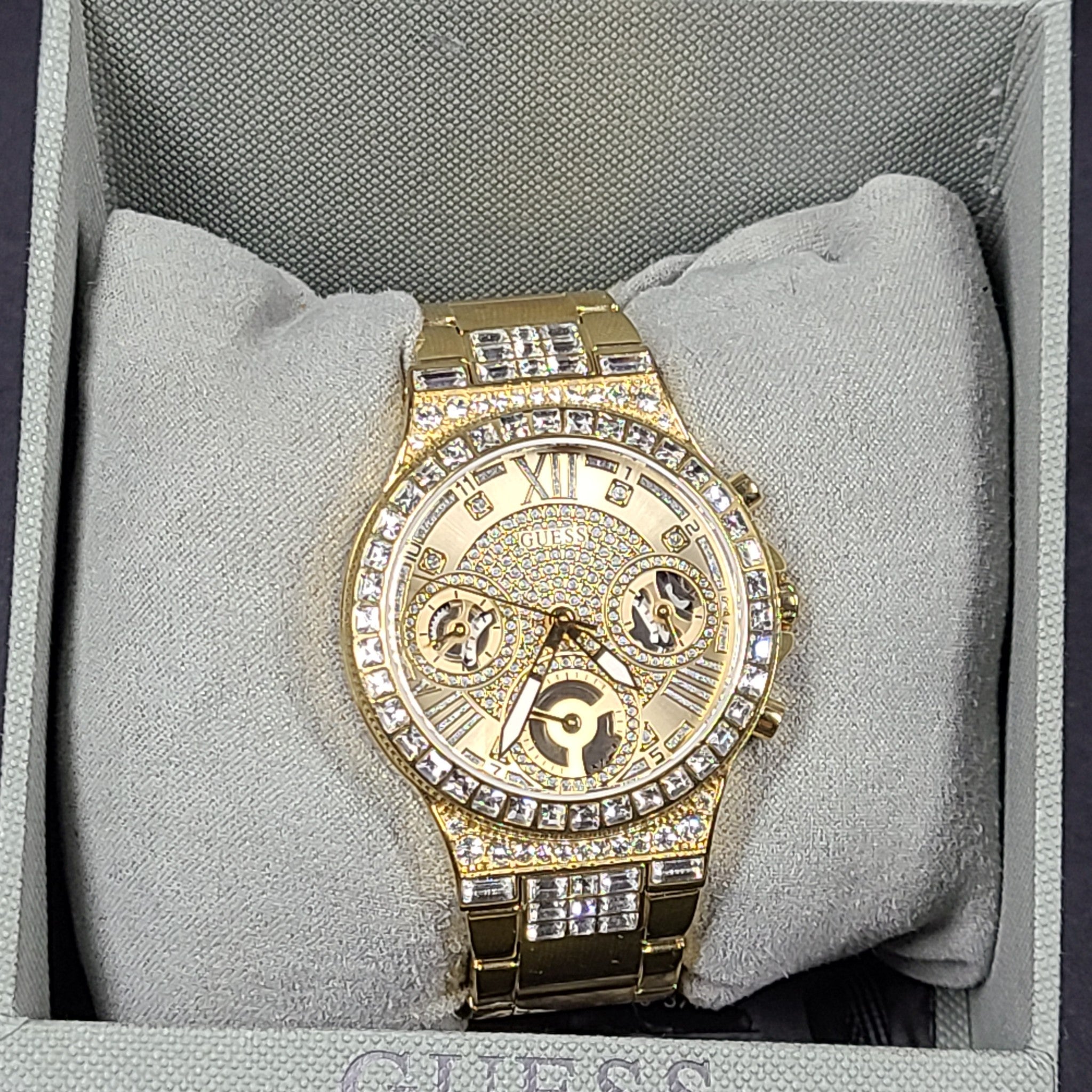 GUESS Ladies Moonlight Gold Tone Multi-function Watch Crystal Bezel GW0320L2