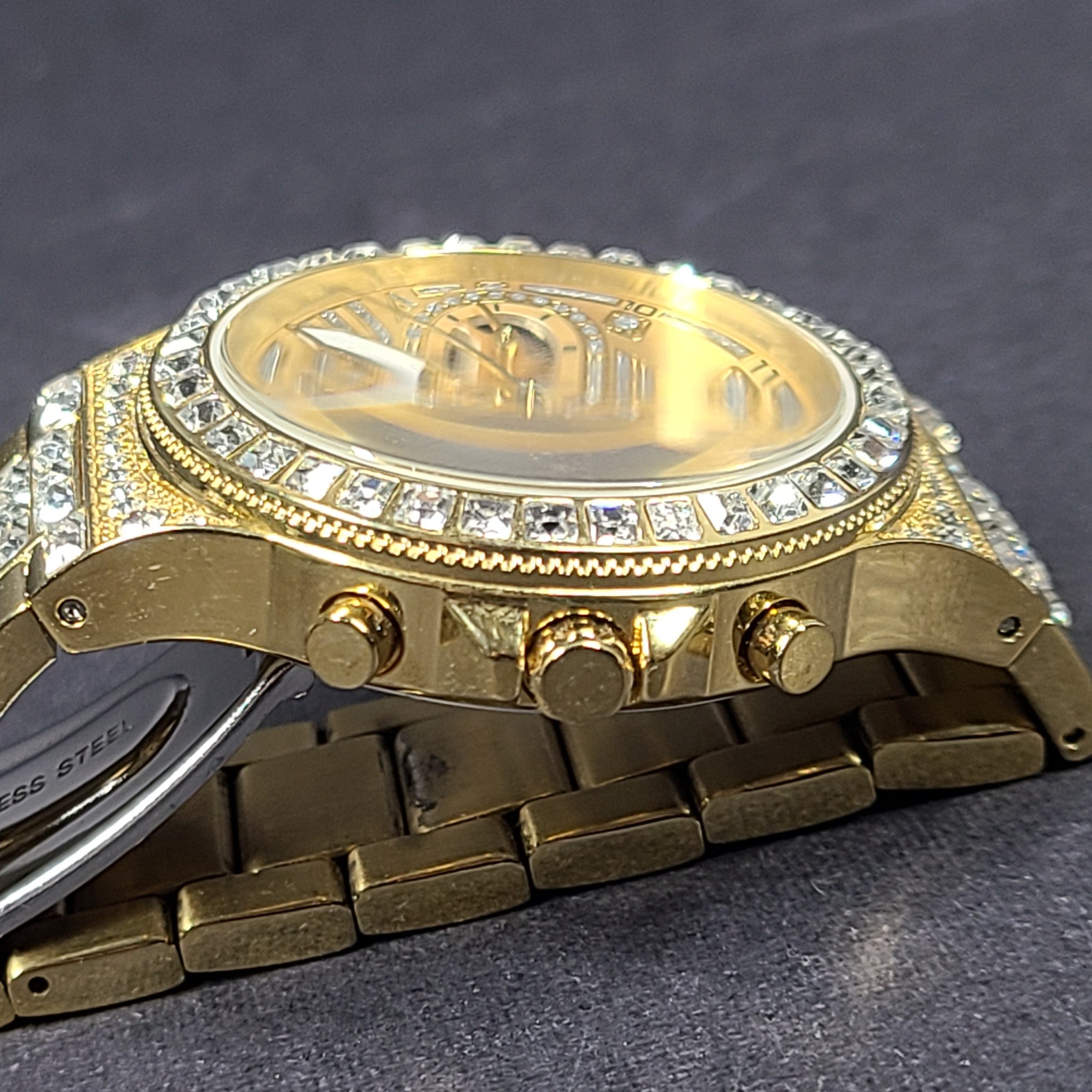 GUESS Ladies Moonlight Gold Tone Multi-function Watch Crystal Bezel GW0320L2