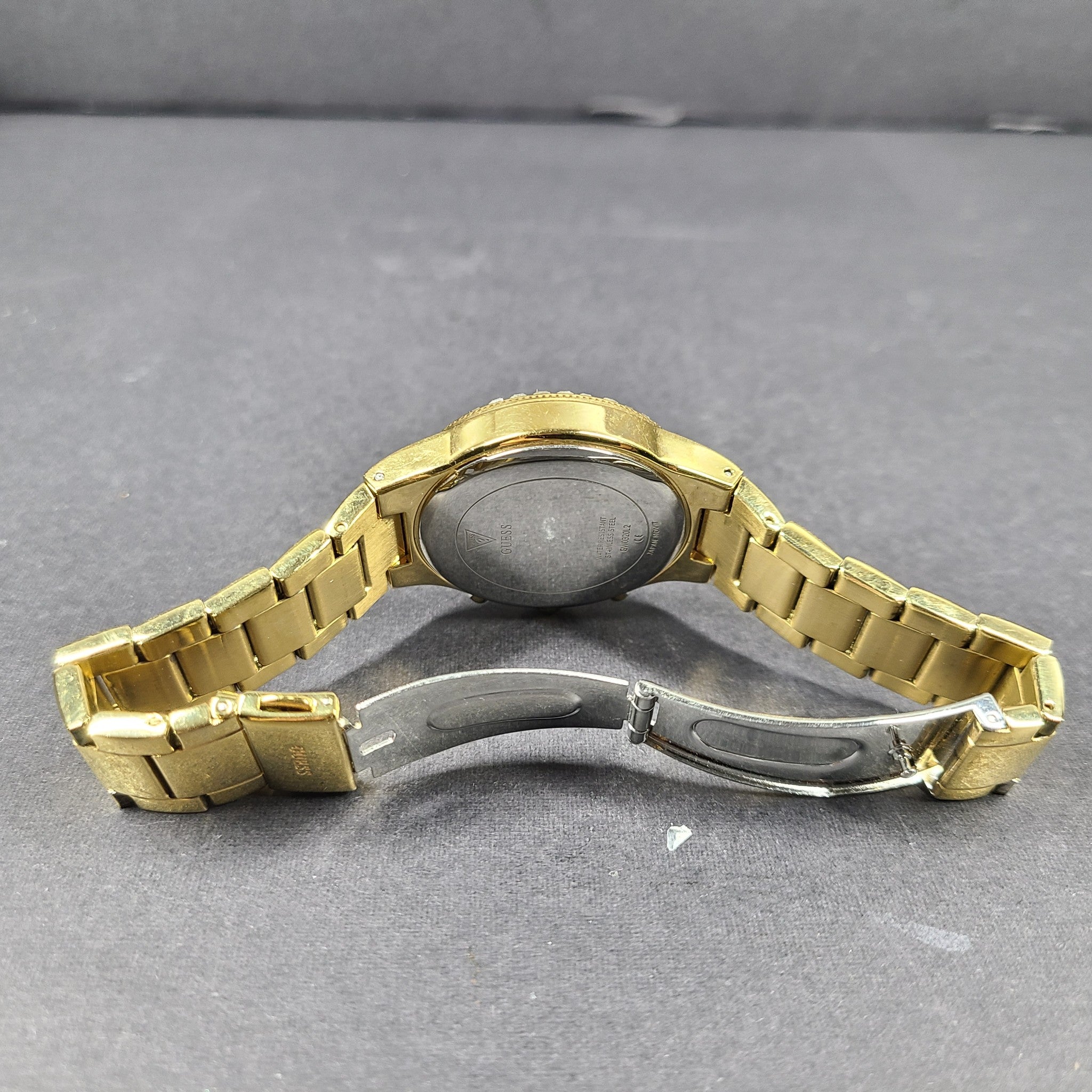 GUESS Ladies Moonlight Gold Tone Multi-function Watch Crystal Bezel GW0320L2