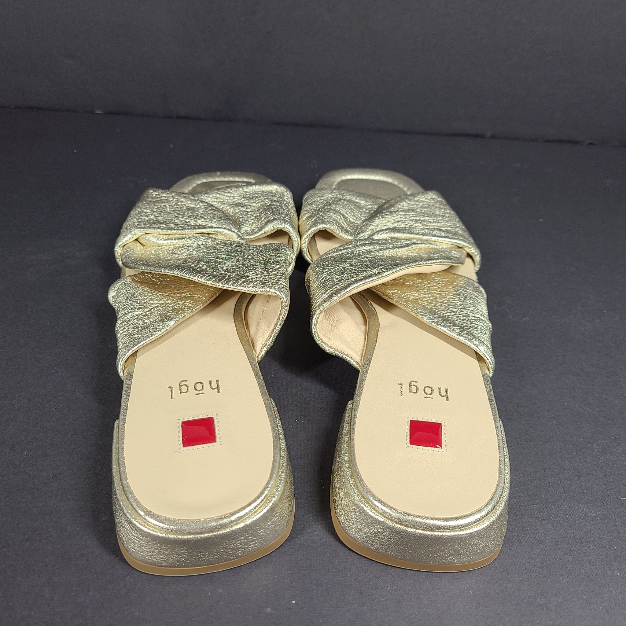 Hogl Women's Slides Slippers Mules Gold Metallic Full Grain Leather Sz 7.5