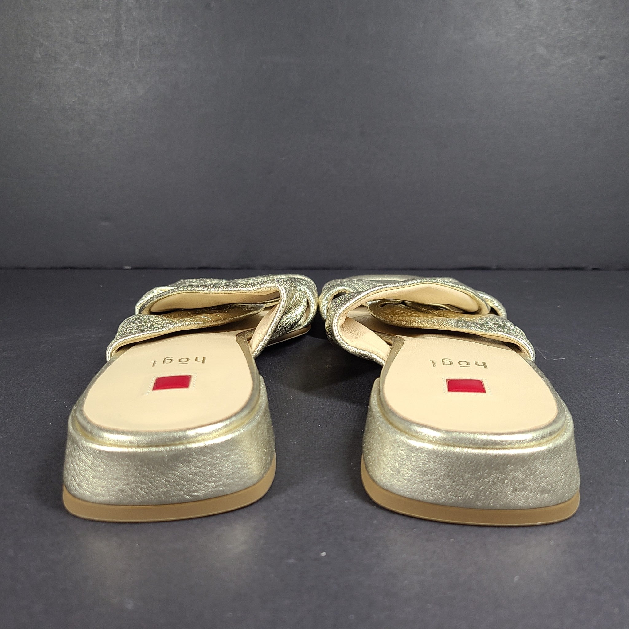 Hogl Women's Slides Slippers Mules Gold Metallic Full Grain Leather Sz 7.5