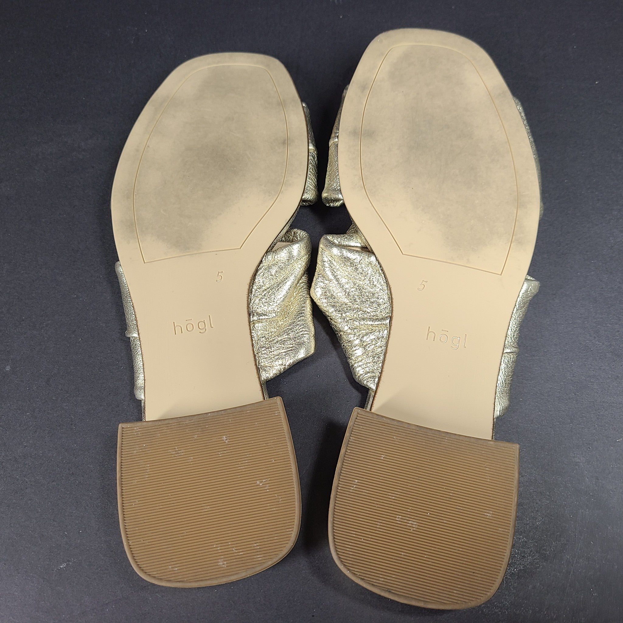 Hogl Women's Slides Slippers Mules Gold Metallic Full Grain Leather Sz 7.5