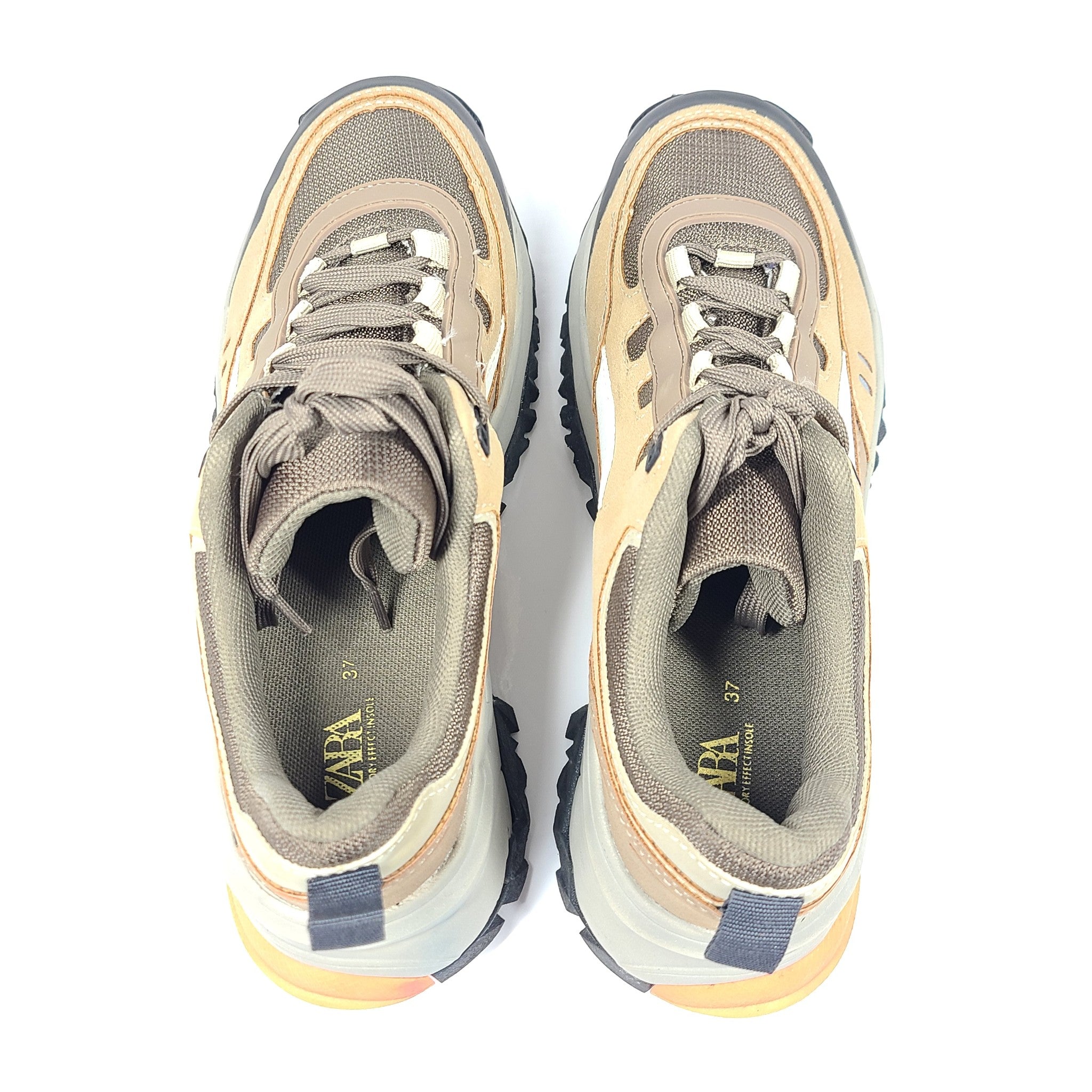 Zara Women's Platform Sneakers Memory Foam Comfort Tan/Beige Sz 6.5