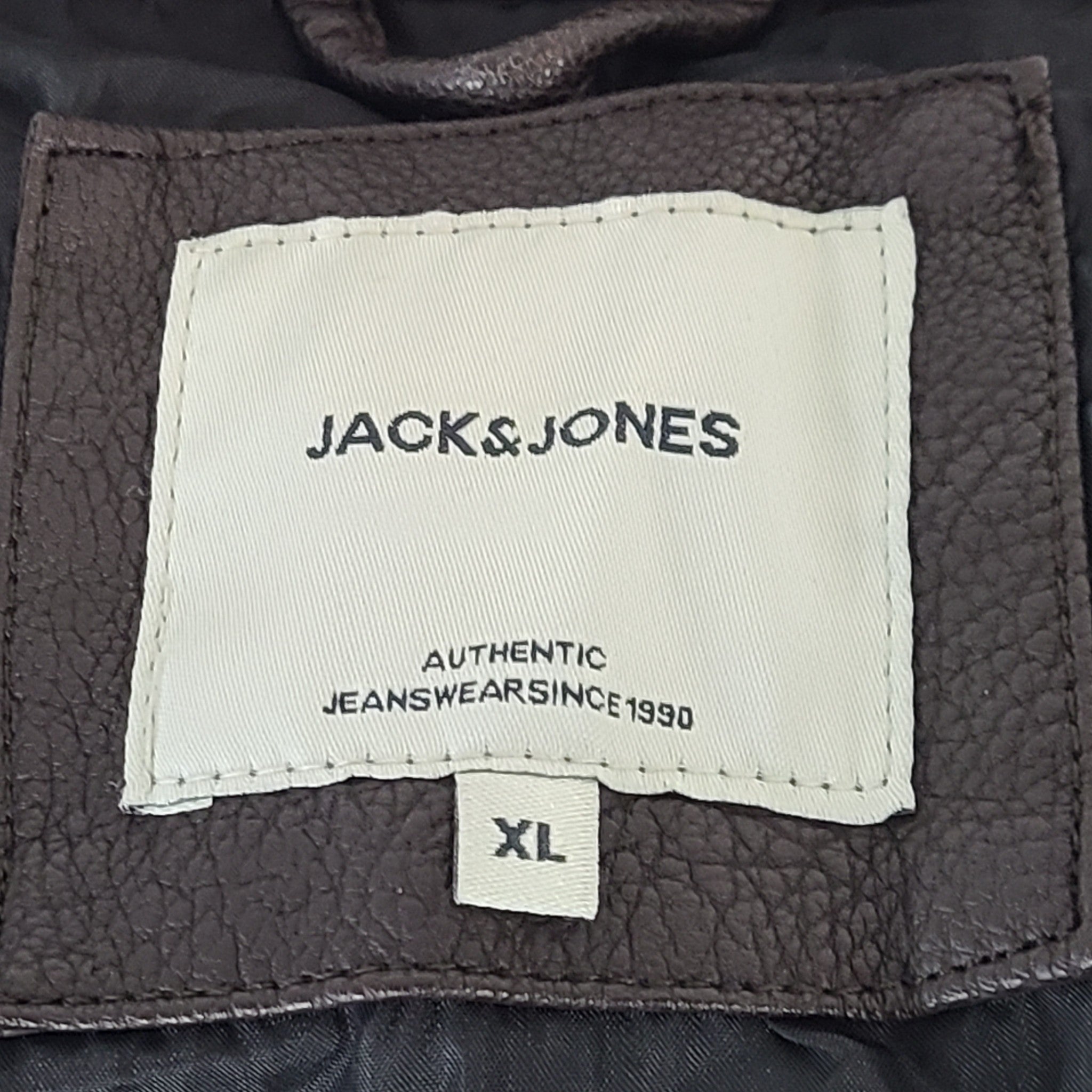 Jack & Jones Men's Rocky Biker Moto Jacket Faux Leather Brown Sz XL