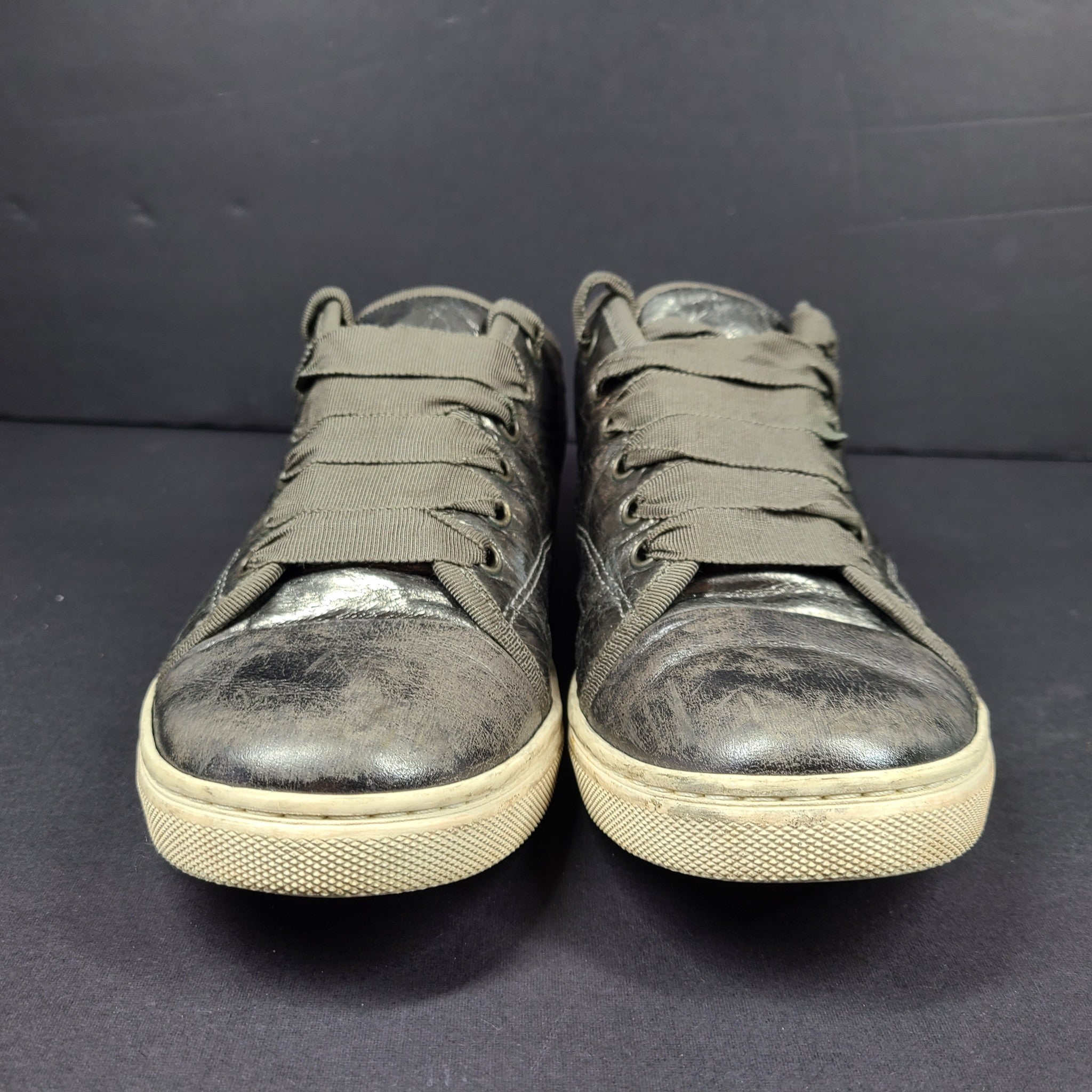 Lanvin Women's Patent Cap Toe Leather Fashion Sneaker Metallic Gray Size 8 (39)