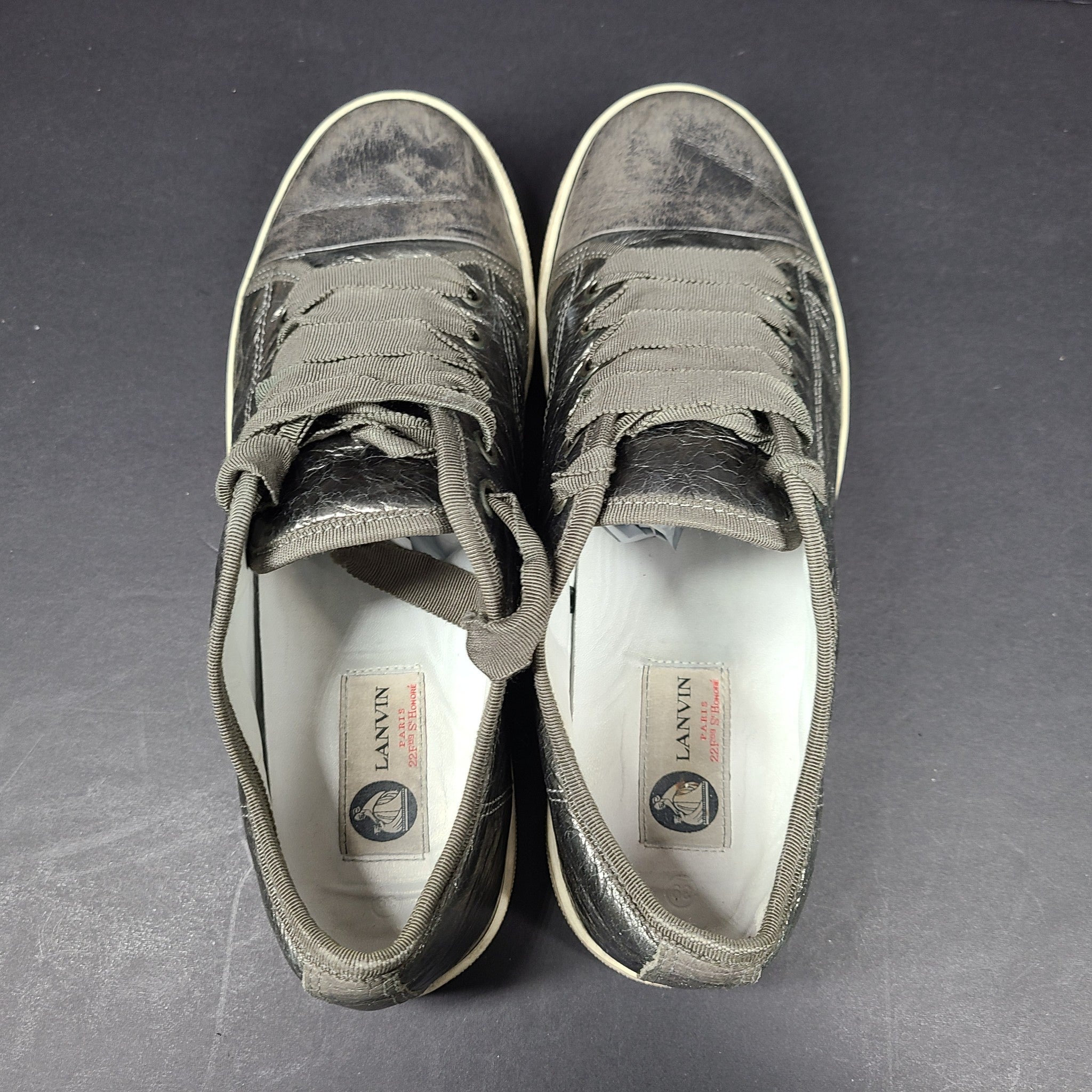 Lanvin Women's Patent Cap Toe Leather Fashion Sneaker Metallic Gray Size 8 (39)