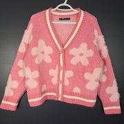 FB Sister Women's Cardigan Buttoned Sweater Soft Floral Knit Pink Sz M