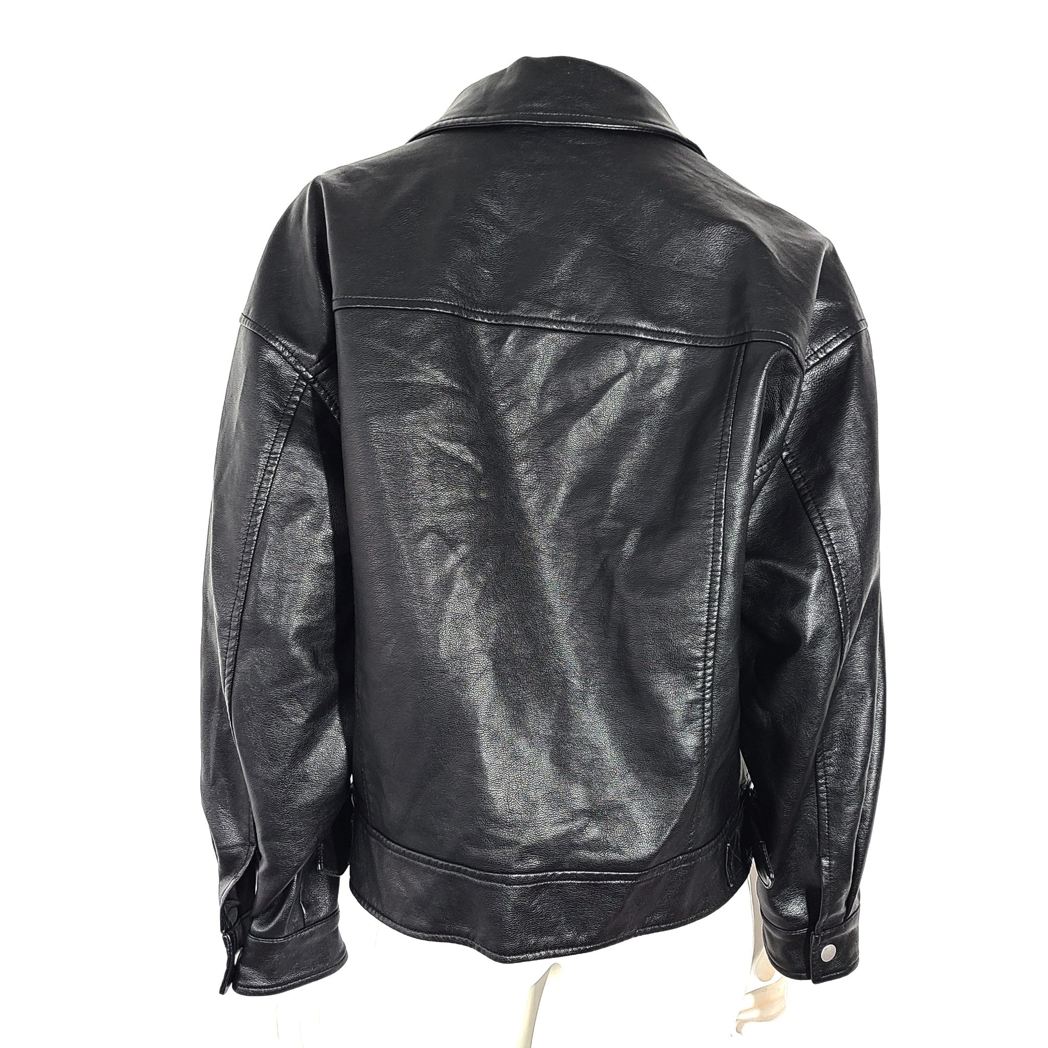 Dynamite Women's Berlin Oversized Moto Jacket Faux Leather Lined Black Sz S