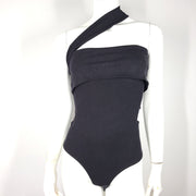Agolde Women's Sliced One-Shoulder Bodysuit Stretch Casual Black Sz XS