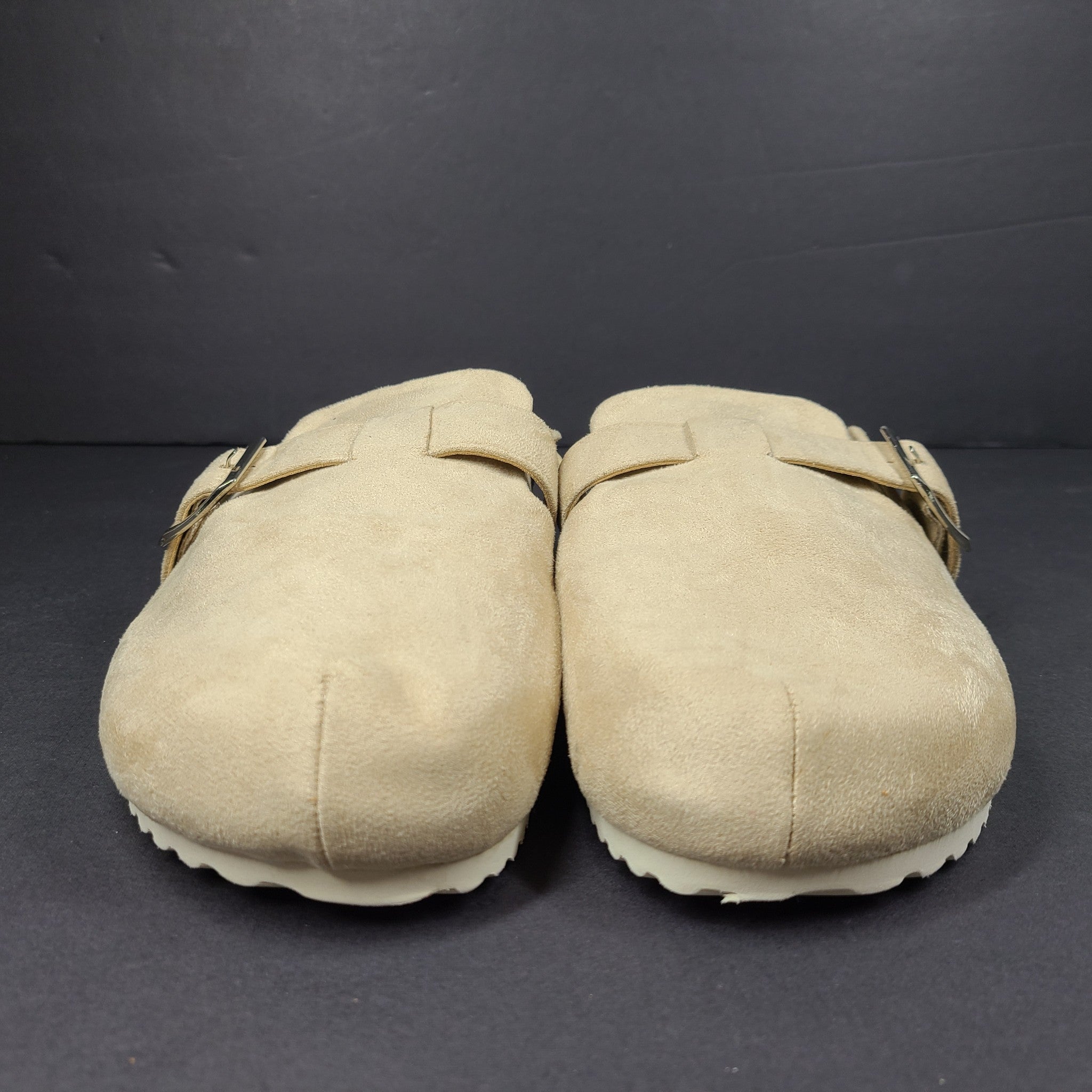 Pretty Little Thing Women's Faux Suede Buckled Mule Clogs Cozy Beige Sz 8