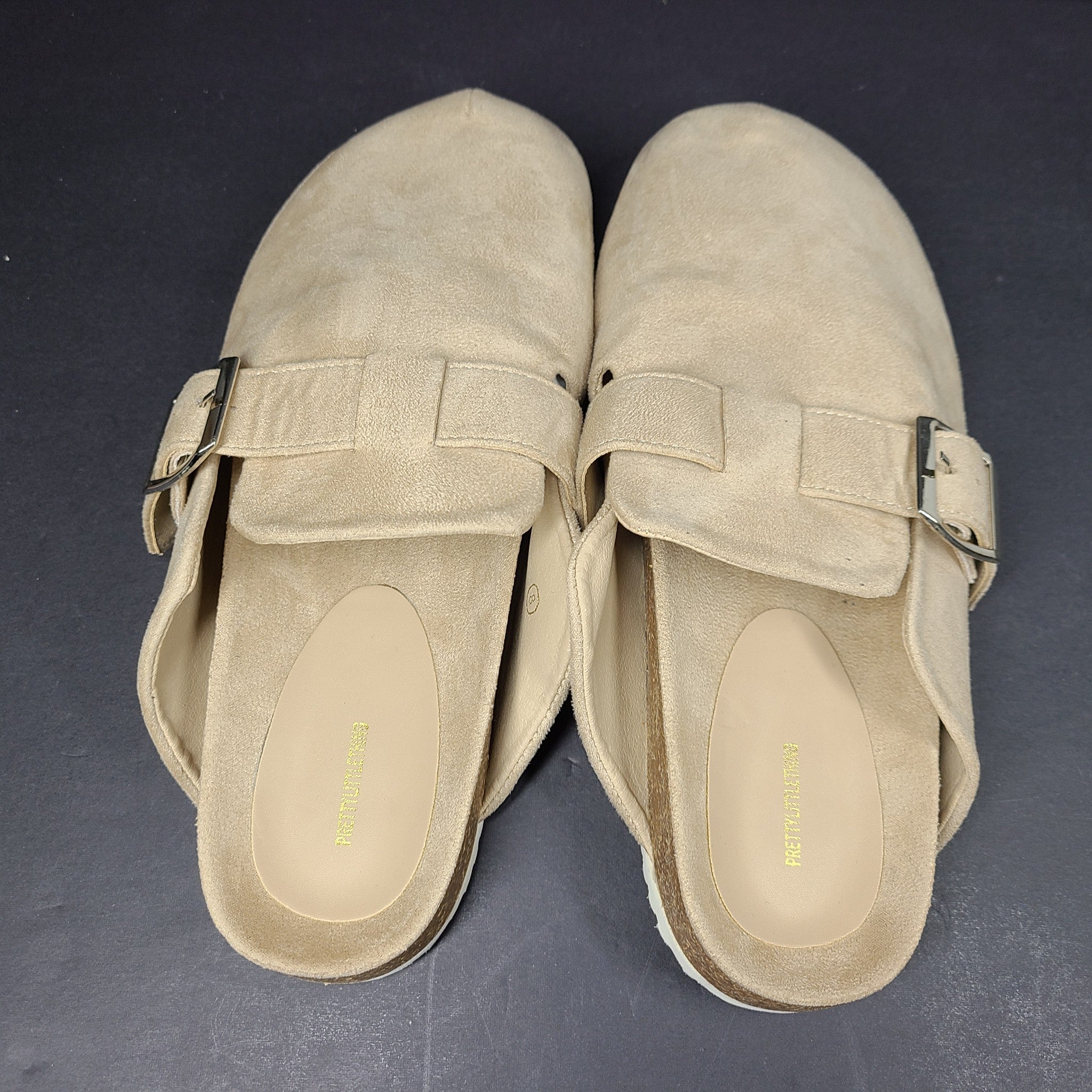 Pretty Little Thing Women's Faux Suede Buckled Mule Clogs Cozy Beige Sz 8