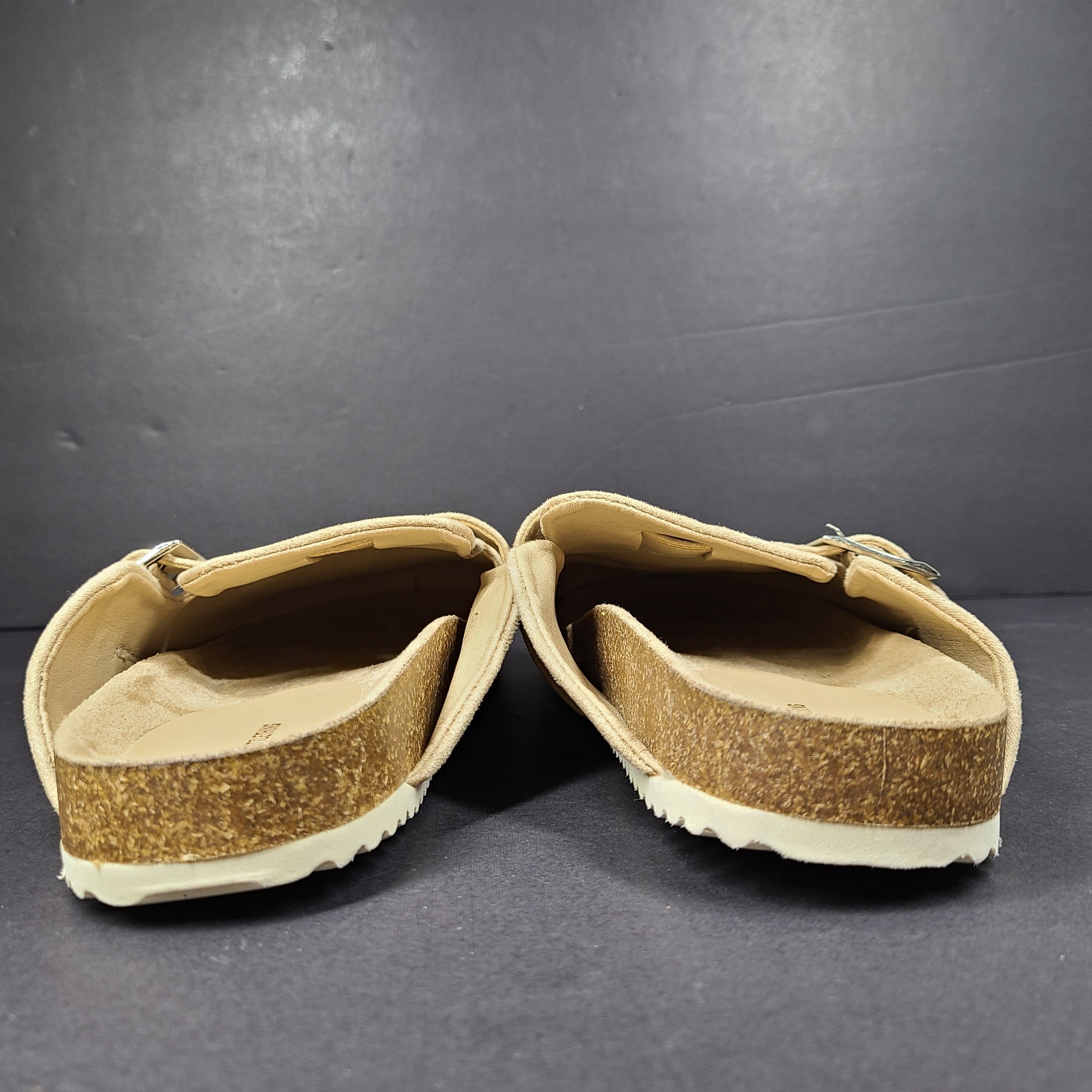 Pretty Little Thing Women's Faux Suede Buckled Mule Clogs Cozy Beige Sz 8