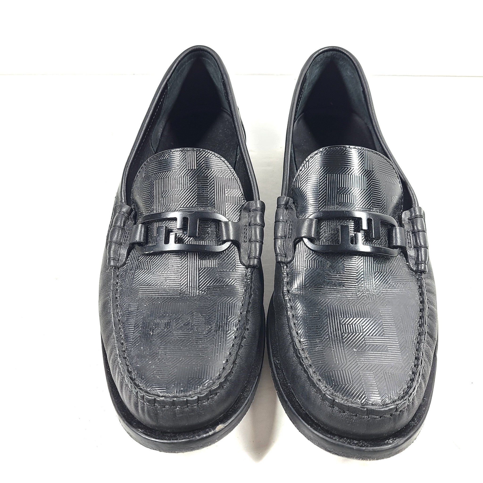 Fendi Men's O'Lock Loafers Leather FF Embossed Casual Shoes Black Sz 8